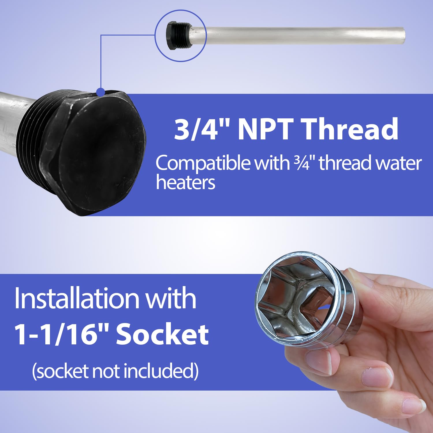 Sutekus RV Water Heater Anode Rod and Flush Wand Set Remove Sediment and Scale RV Water Heater Tank Rinser Flusher with 3/4" NPT Magnesium Rod & Seal Tape