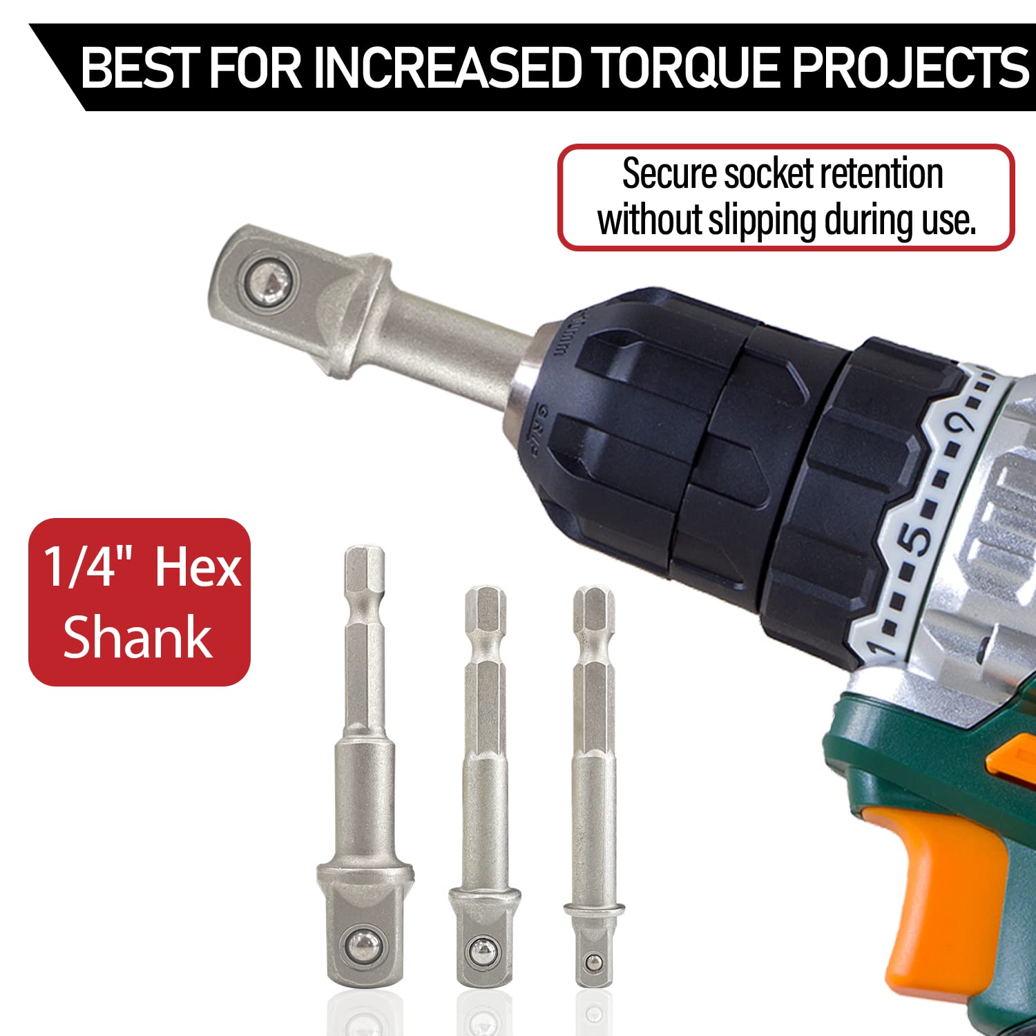 Sutekus 15Pcs Power Drill Sockets Adapter Set Impact Adapter Square Socket Bit Adapter Automotive Hex Impact Socket for Drills 1/4" 3/8" 1/2", Silver