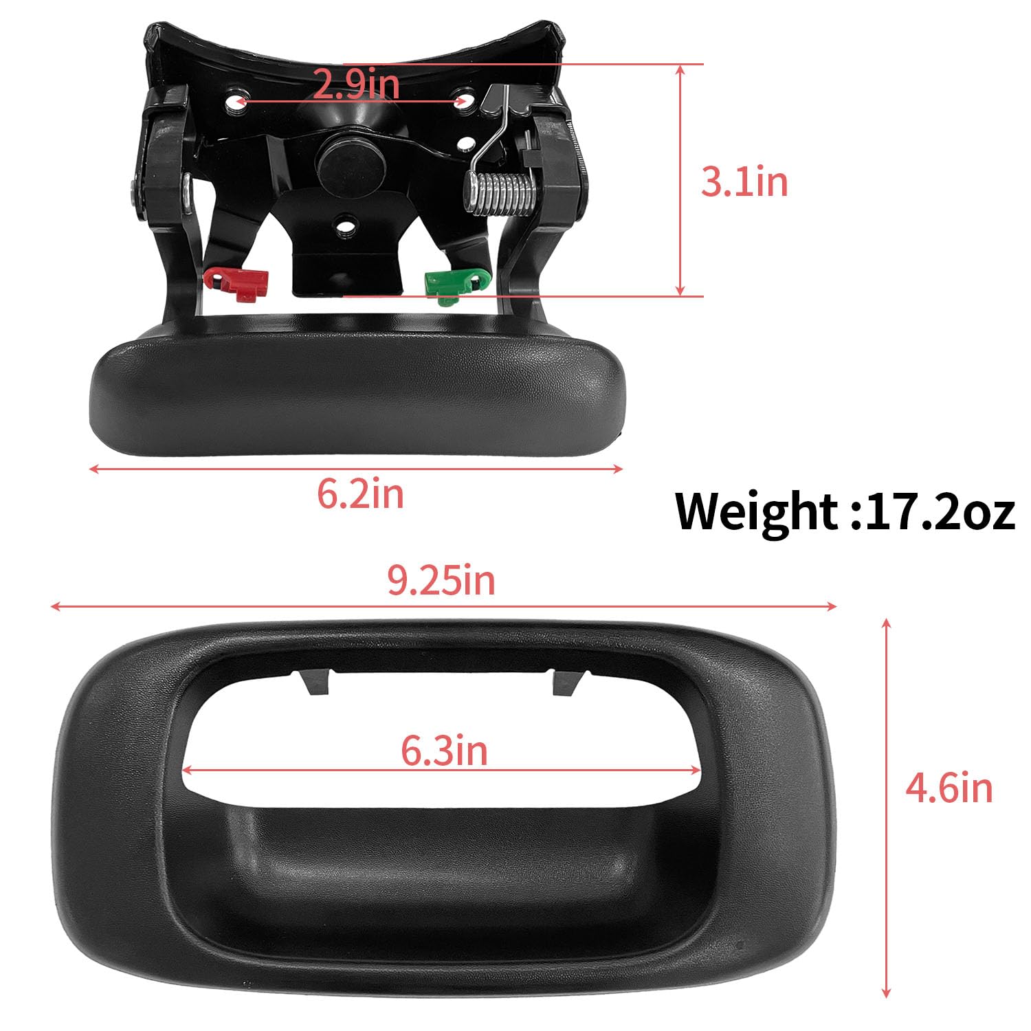 Sutekus Tailgate Handle Latch and Bezel Trim with Rod Clips Compatible with 1999-2007 Chevy Silverado GMC Sierra 1500 2500 3500 Replacement Part # 5997911, 15228539, 15228541, 15228540