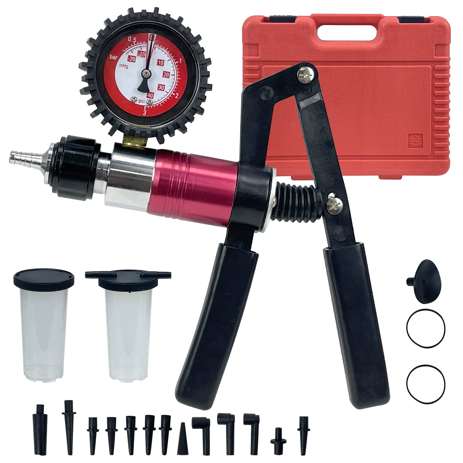 Sutekus Manual Vacuum and Pressure Pump Brake Clutch Fluid Bleeder Tool Kit Fluid Bleeding Tool Set for Automotive with Adapters & Protective Case