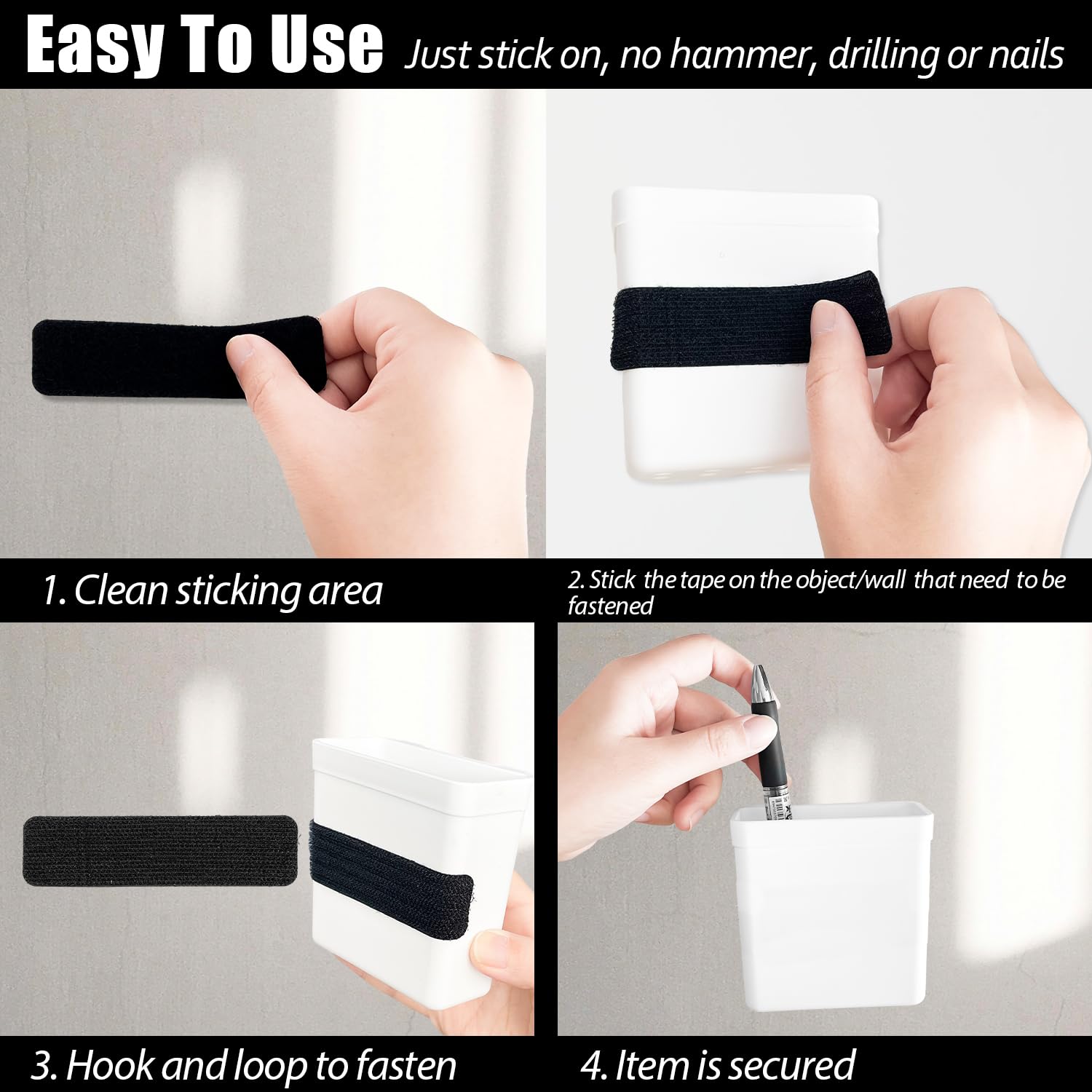 Sutekus Hook and Loop Tape Sticky Back Hook and Loop Strips 1" x 4" Double-Sided Command Adhesive Strip Interlocking Tape for Home Office, 16 Sets