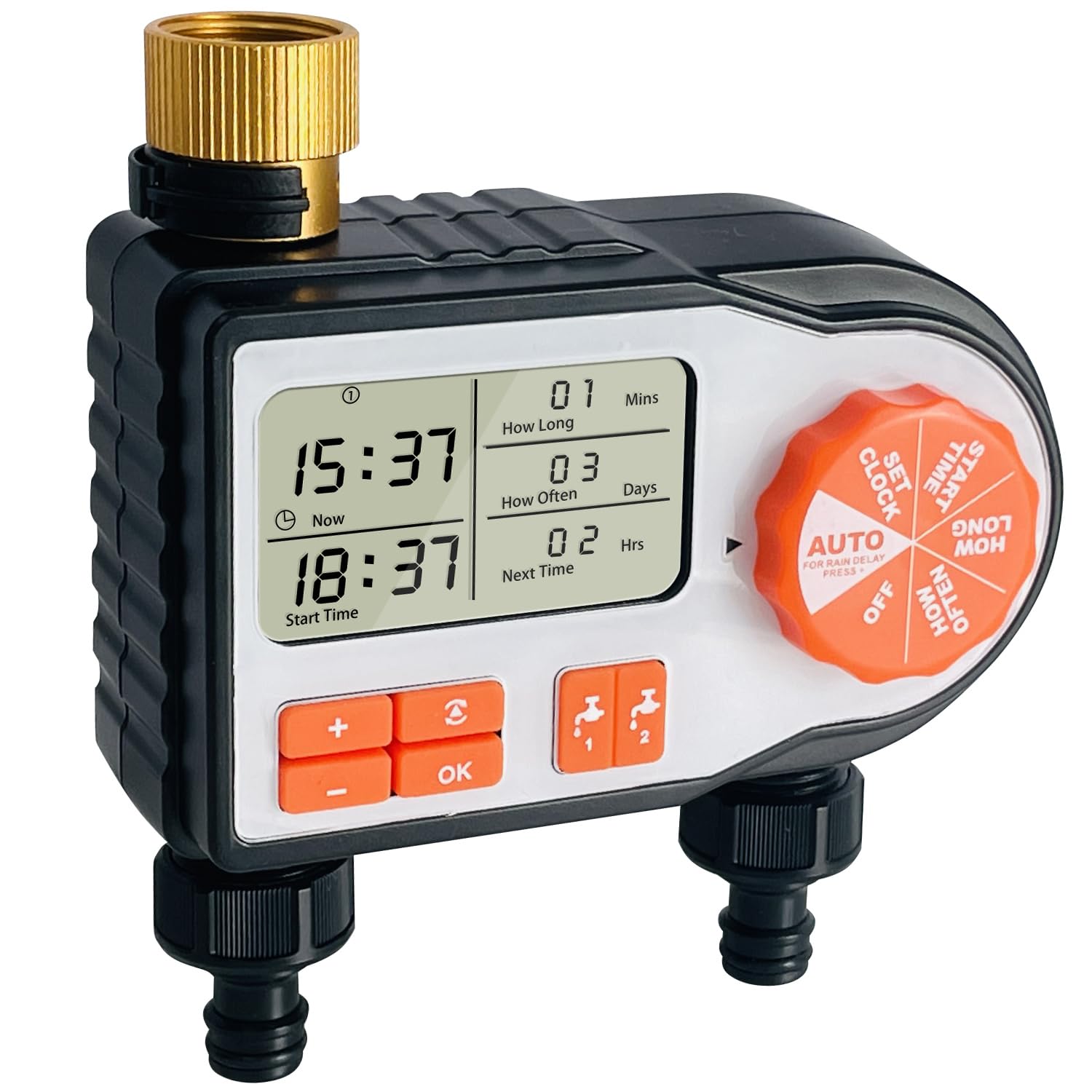 Sutekus Water Timer for Garden Hose 2 Zone Sprinkler Timer Programmable Hose Faucet Timer with Automatic Irrigation/Rain Delay/Manual Watering Setting for Garden Lawn Yard