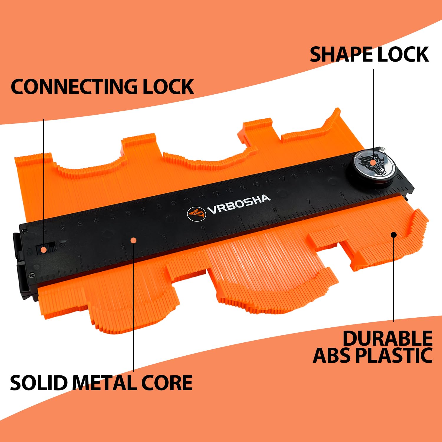Sutekus Contour Gauge Profile Tool 10" Connectable Contour Gauge Irregular Shape Duplicator Profile Duplicator with Lock Outline Marking Tool for Woodworking Modelling
