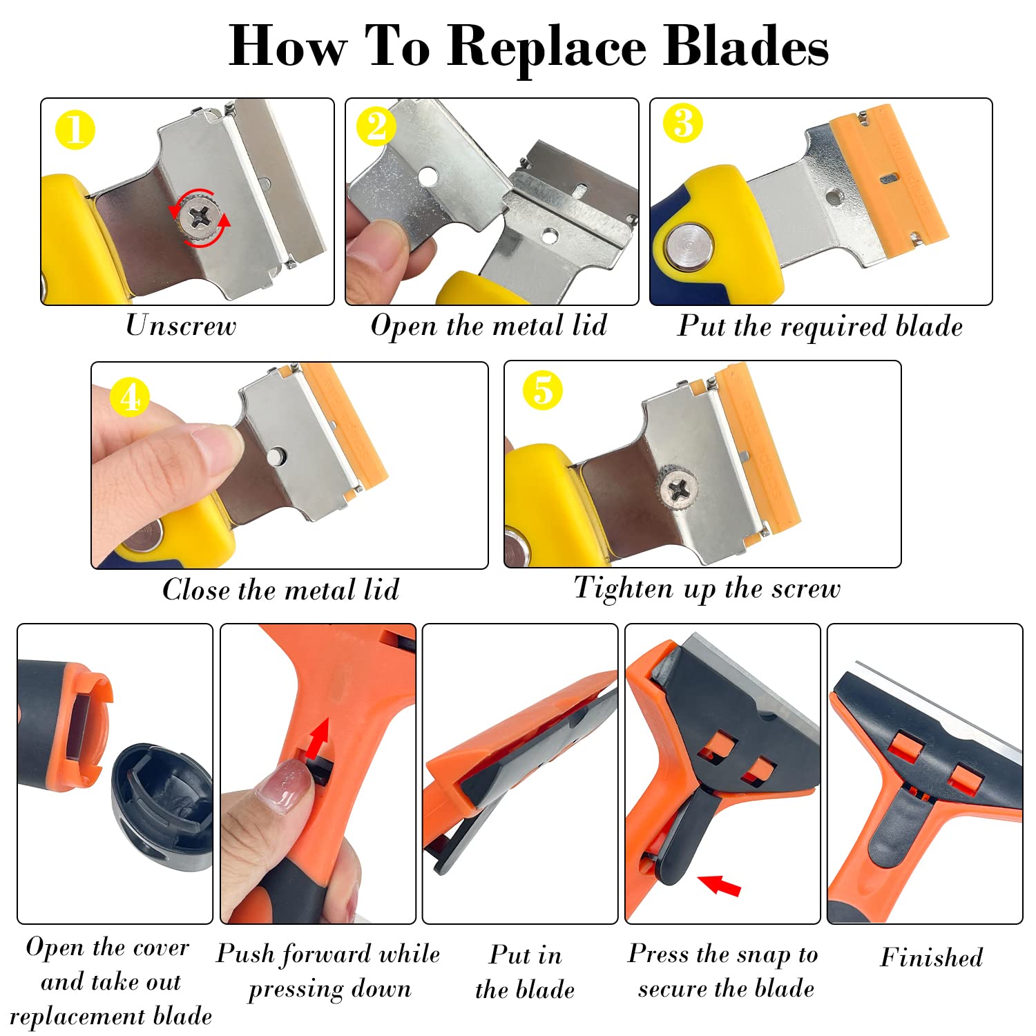 Sutekus Razor Blade Scraper Set Putty Knife Paint Scraper Tools Cleaning Razor Scraper Tool with Extra Blades, 2Pack