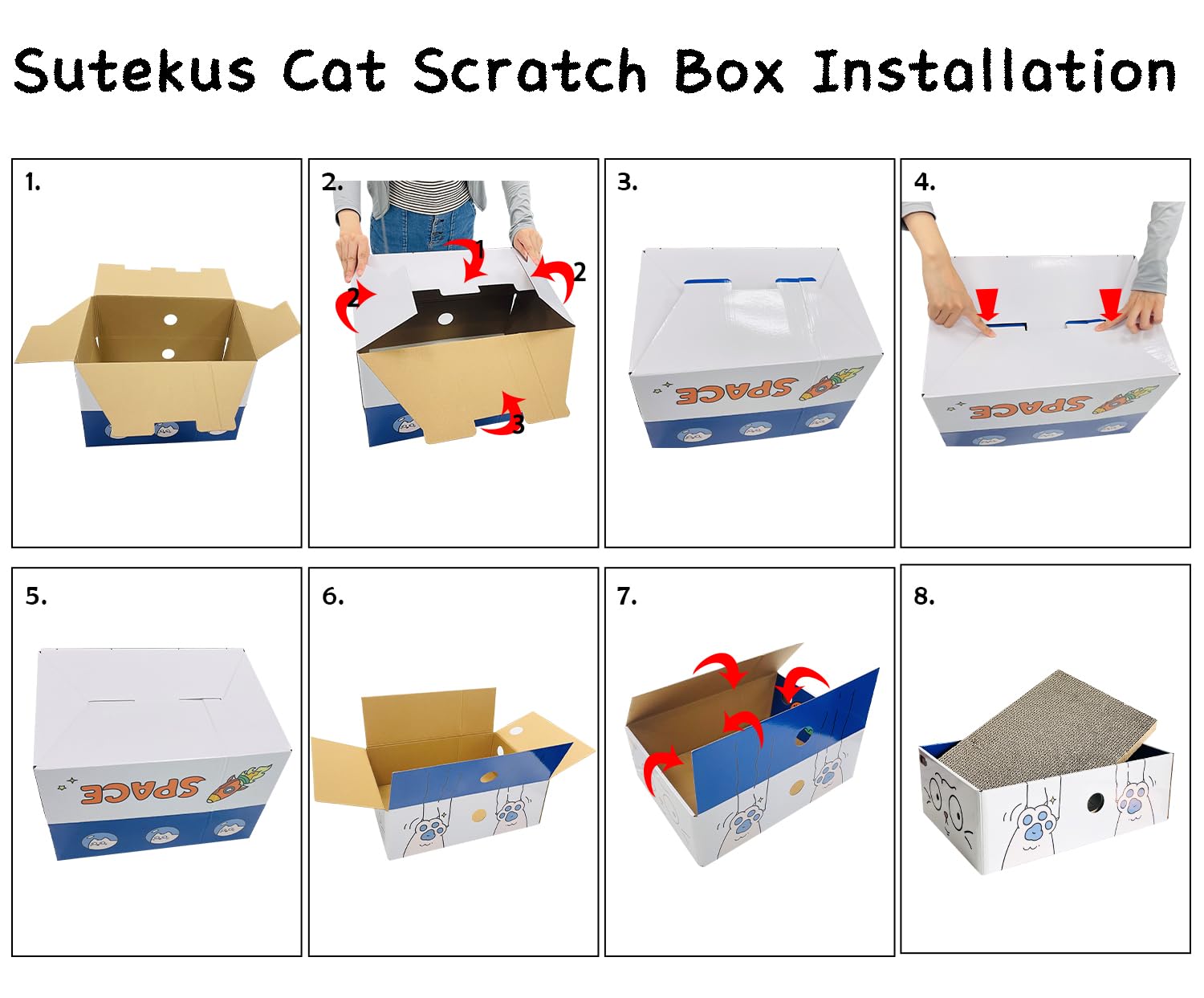 Sutekus Cat Scratch Pad with Box Scratching Pads Corrugated Scratching Bed with Catnip DIY Cat Scratch Box