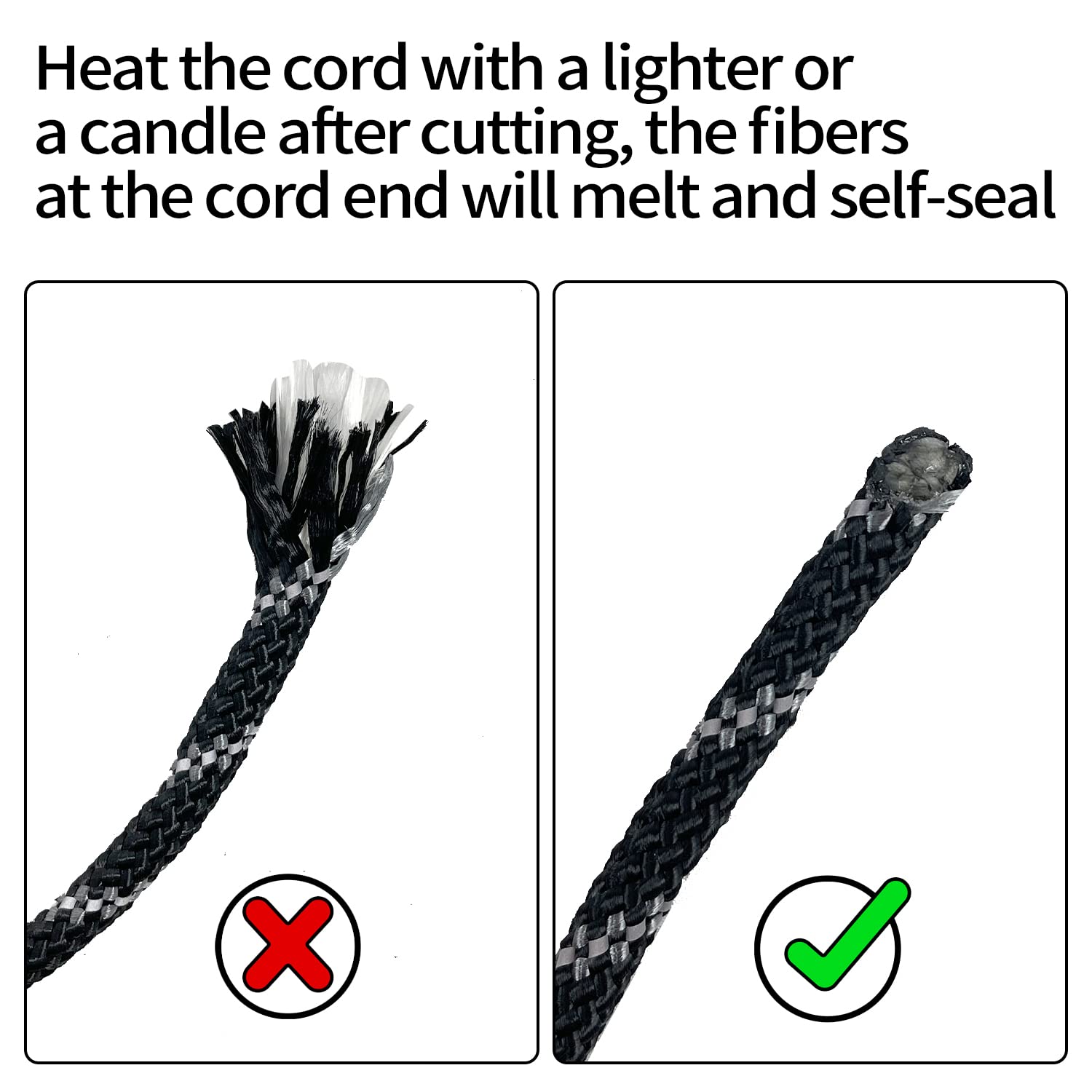 Sutekus 5/16" Accessory Cord Rope High Strength Utility Paracord 8mm Reflective Paracord Hiking Fishing Packaging 130FT (Black)