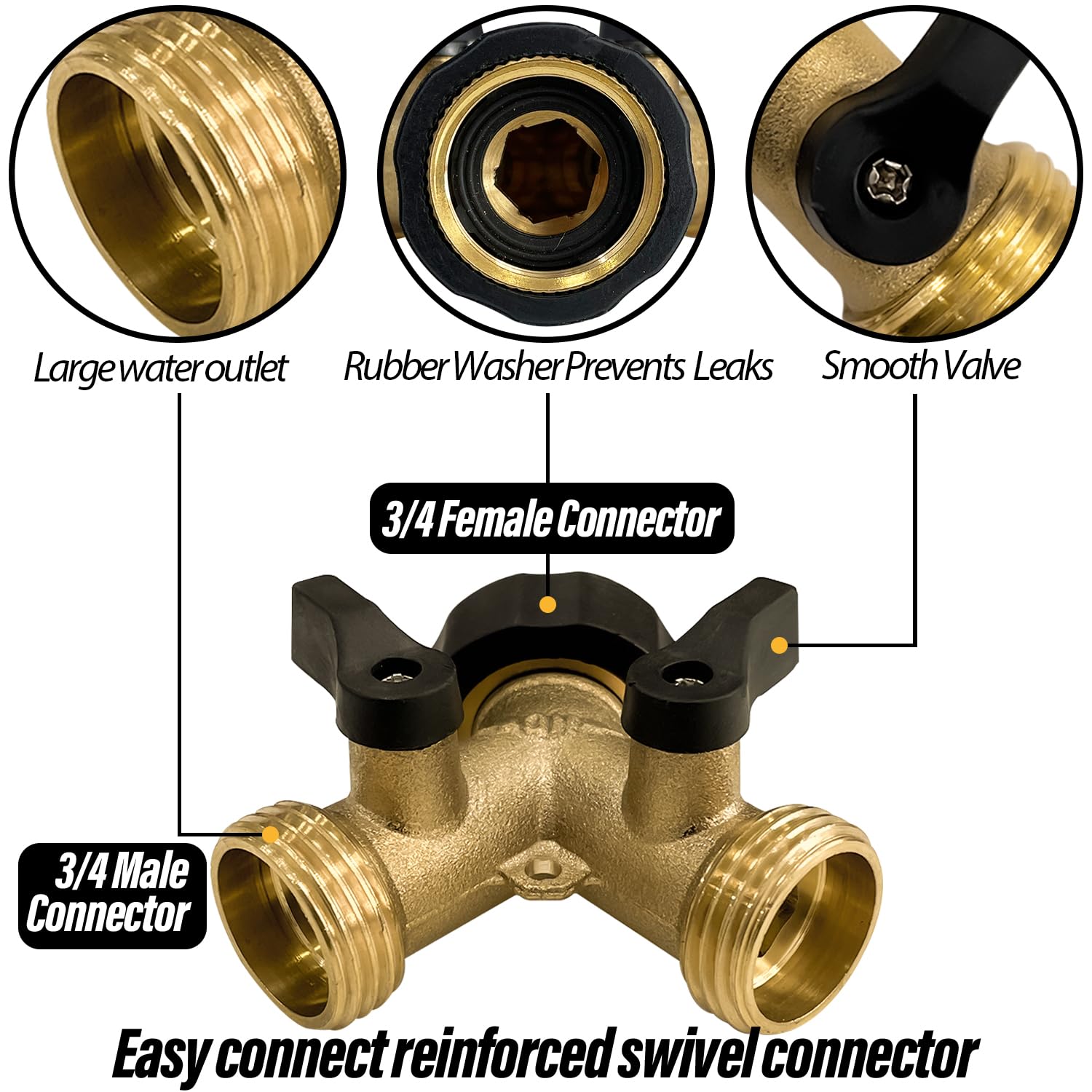 Sutekus Garden Hose Splitter 2 Way Garden Hose Adapter Heavy Duty Brass Y Connector with 2 Extra Rubber Washers for Outdoor Faucet
