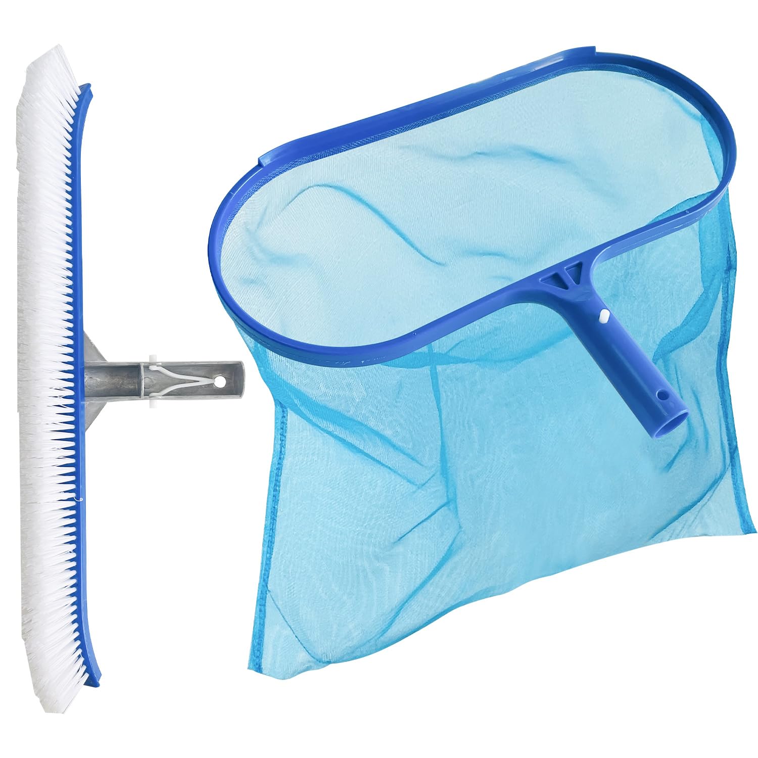 Sutekus Pool Skimmer Net & Pool Brush Head Kit Larger Capacity Pool Net Skimmer 17.5" Swimming Pool Scrub Brushes for Cleaning Pool Walls Floors