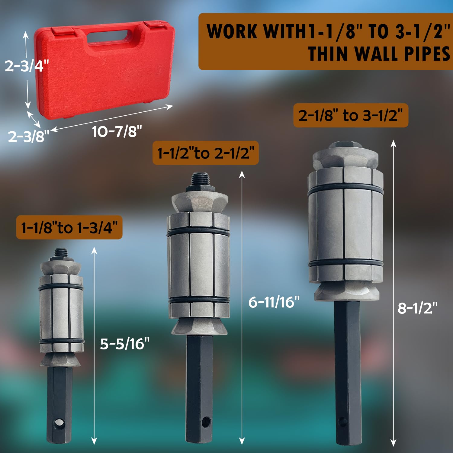 Sutekus Pipe Expander Tool Set 1-1/8'' to 3-1/2'' Tail Exhaust Pipe Expander Muffler Spreader Tool Set for Most Vehicles and Trucks, 3Pcs
