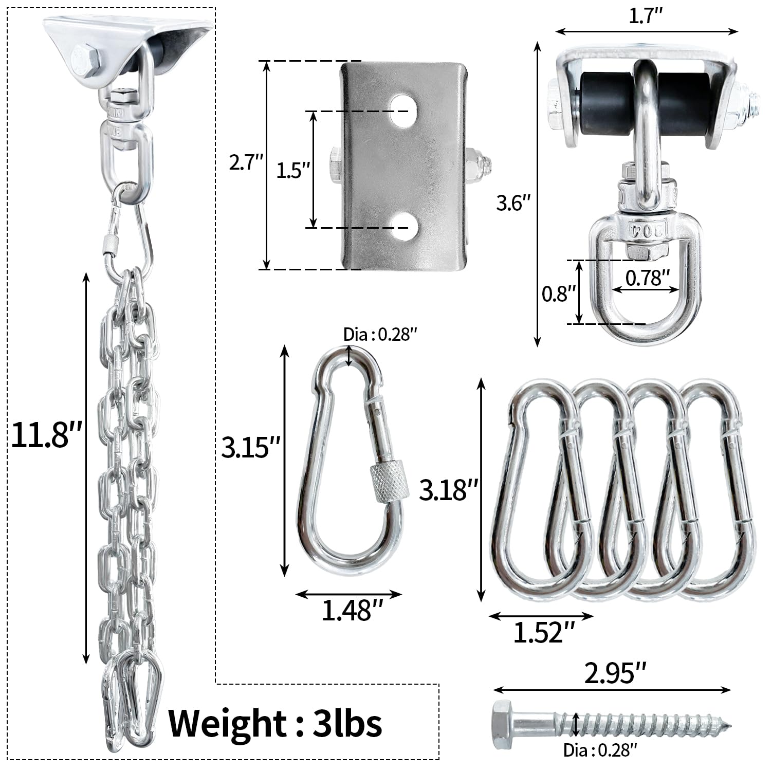Sutekus Heavy Bag Hangers Brackets for Wood Beam Heavy Duty Swivel Punching Bag Hangers Wall Ceiling Mount Hook with Chains for Boxing, Swing, Hammock