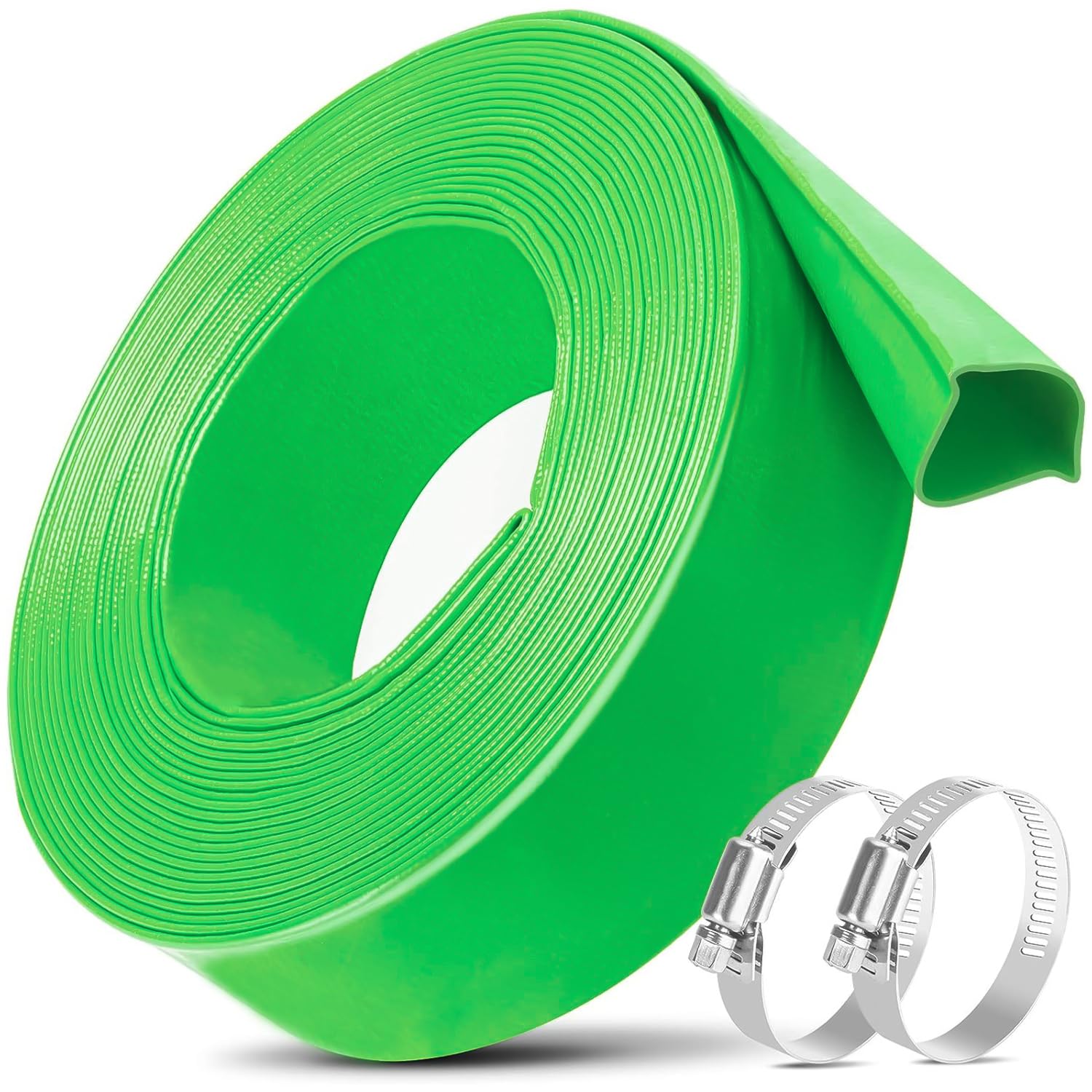Sutekus 2" x 25' Pool Backwash Hose with Hose Clamps Heavy Duty Pool Drain Hose Thick PVC Lay Flat Discharge Hose Pool Filter Pump Hose Water Hose