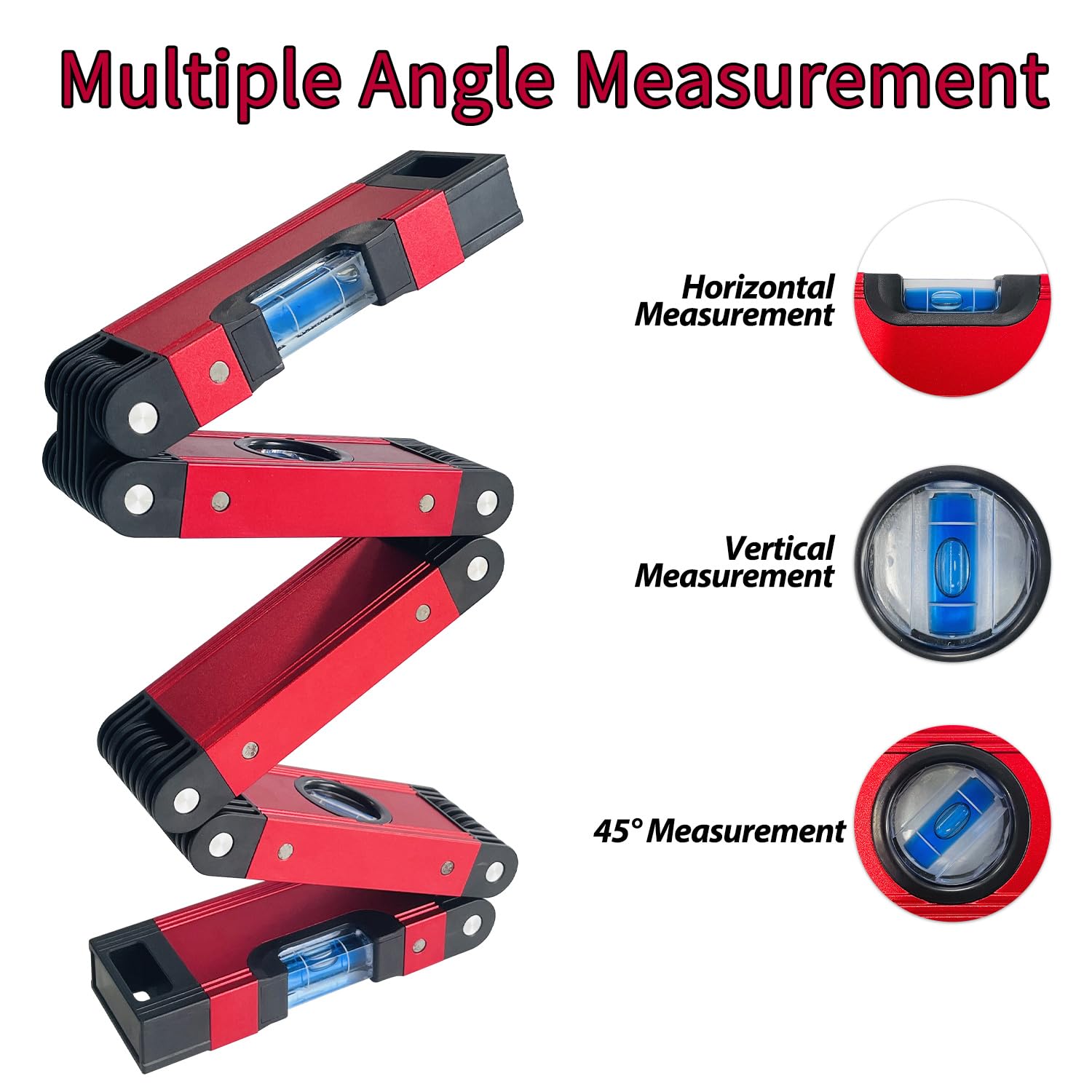 Sutekus Folding Level 5 Sections Foldable Level Aluminum Alloy Multi-Angle Measurement Tool with Level Bubbles and Powerful Magnets for Woodworking Construction