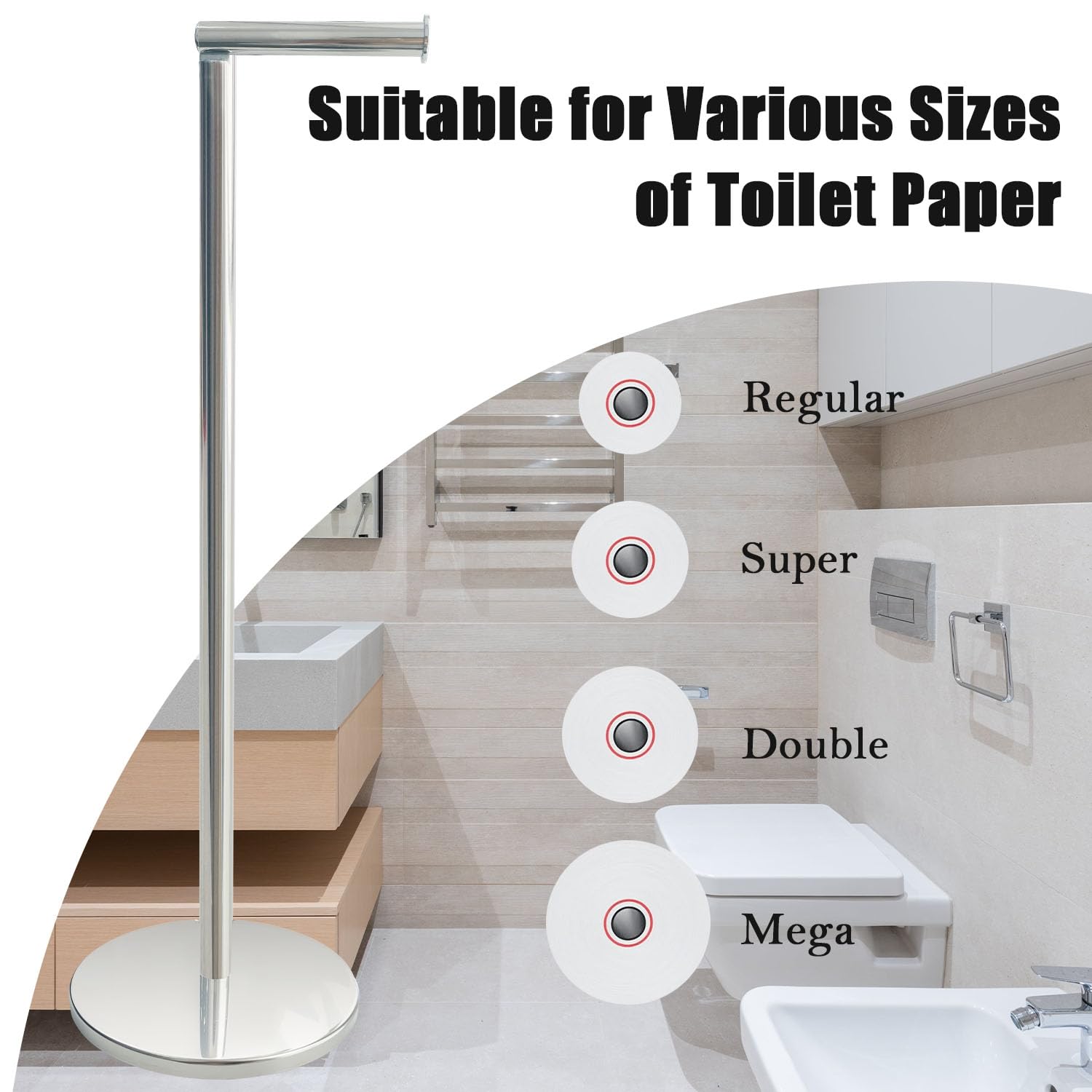 Sutekus Toilet Paper Holder Stand Free Standing Toilet Paper Roll Holder 22" Tissue Rack Stainless Steel Toilet Paper Stand with Heavy Base