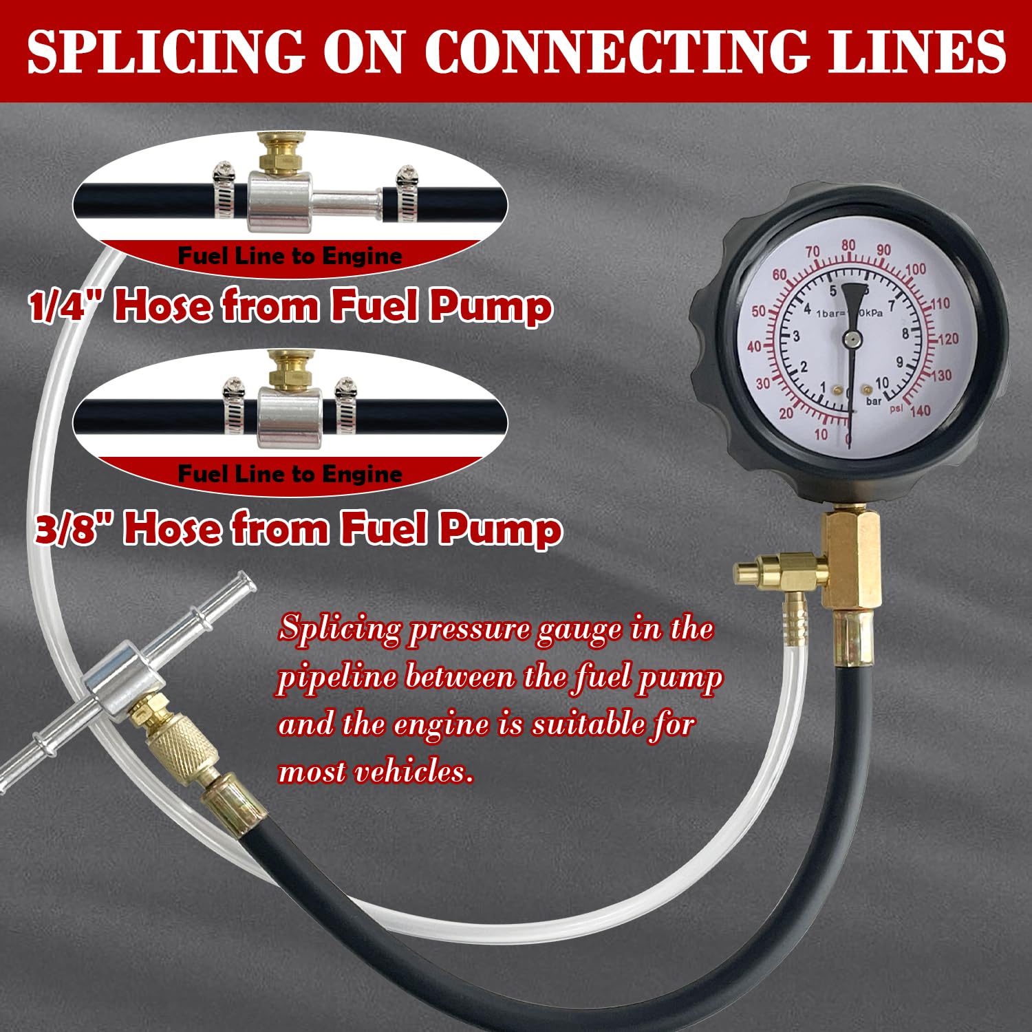 Sutekus Fuel Injection Pump Pressure Test Gauge 0-140PSI Automotive Fuel Oil Injector Tester Tool Kit Car Tools