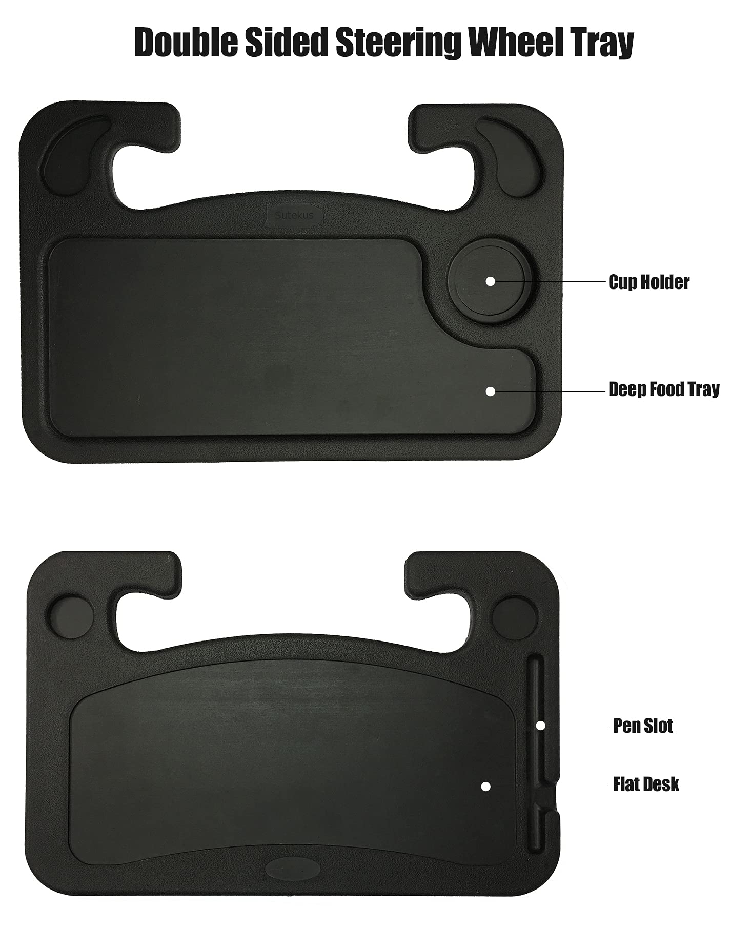 Sutekus Car Steering Wheel Desk Portable Double Sided Car Tray for Laptop Dining Food Drink Work Writing