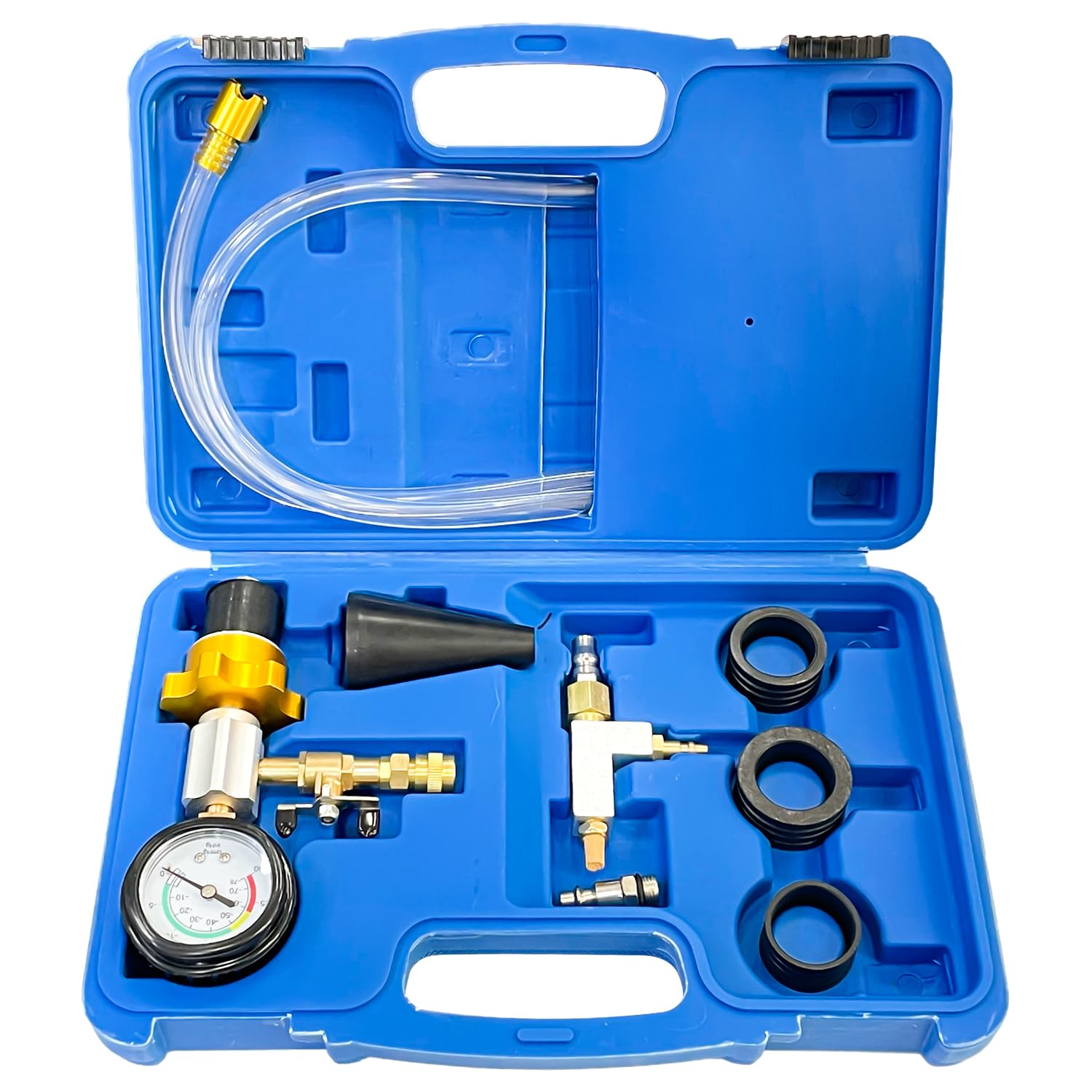 Sutekus Coolant System Refiller Kit Cooling System Vacuum Purge Radiator Coolant Refill Tool Vacuum Fill Coolant Tool with 4 Sizes Adapters for Car Van SUV Truck