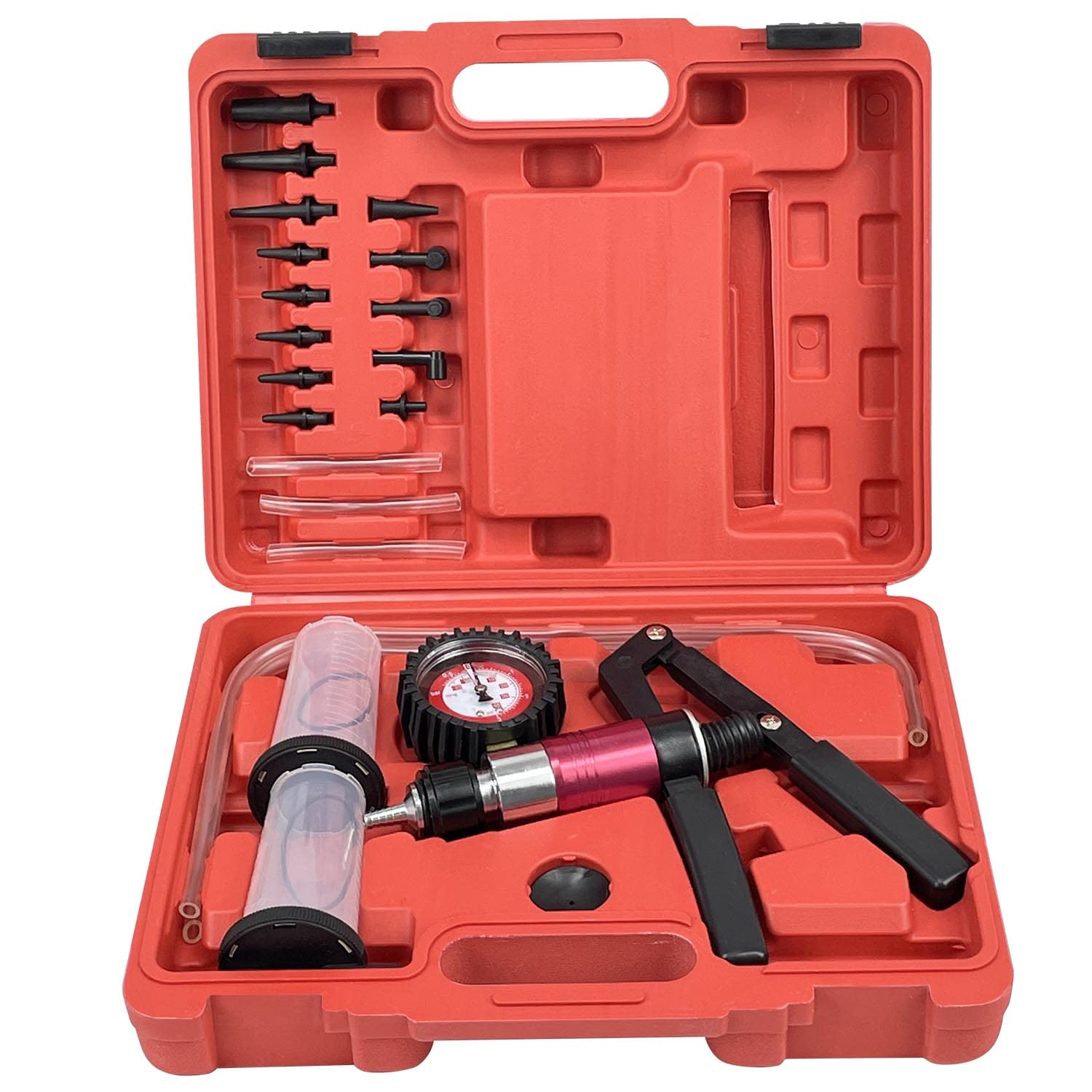 Sutekus Manual Vacuum and Pressure Pump Brake Clutch Fluid Bleeder Tool Kit Fluid Bleeding Tool Set for Automotive with Adapters & Protective Case