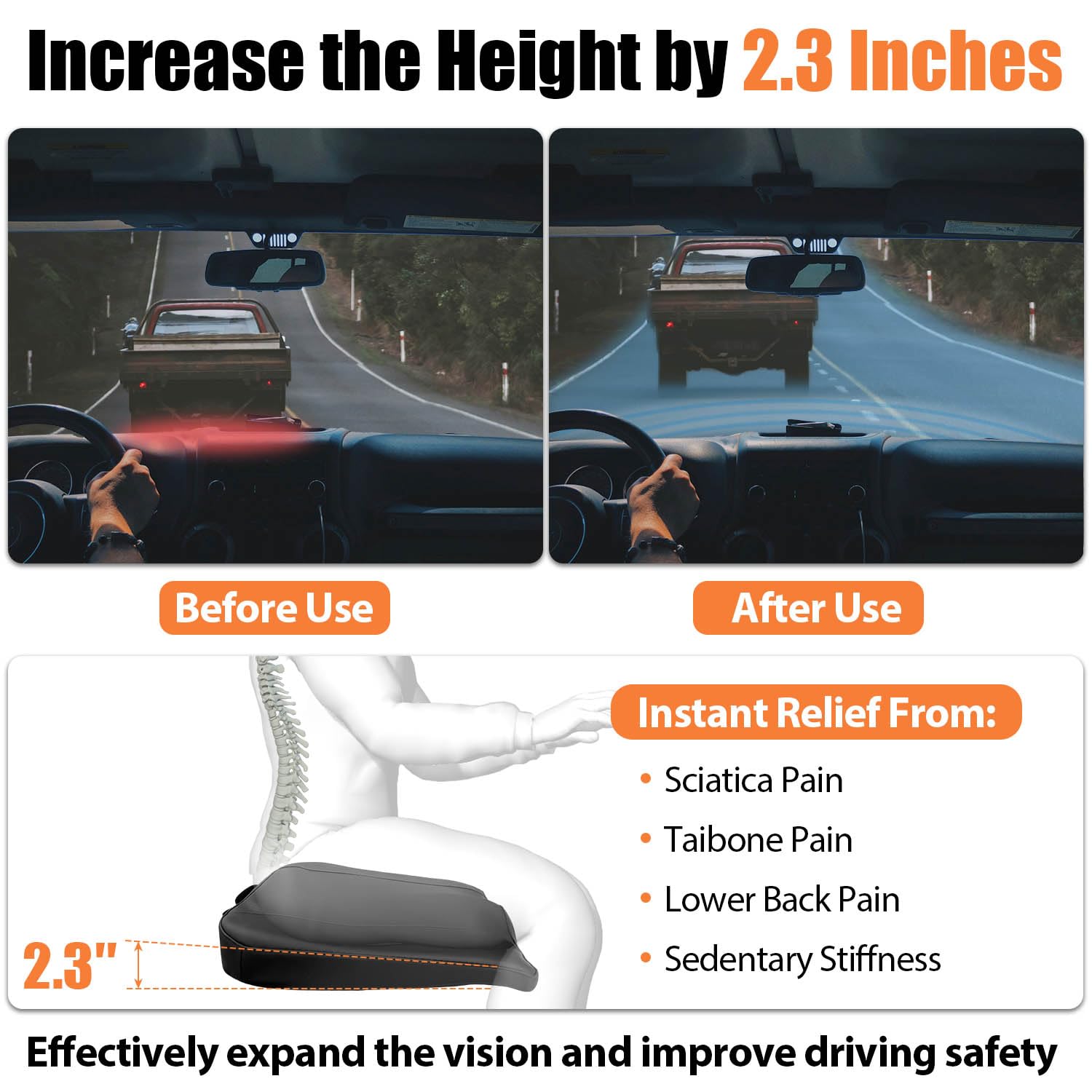 Sutekus Car Seat Cushion Comfort Memory Foam Car Cushions Driver Seat Cushion Lower Back Pain Relief Seat Cushion for Truck, SUV, Office Chair, Wheelchair