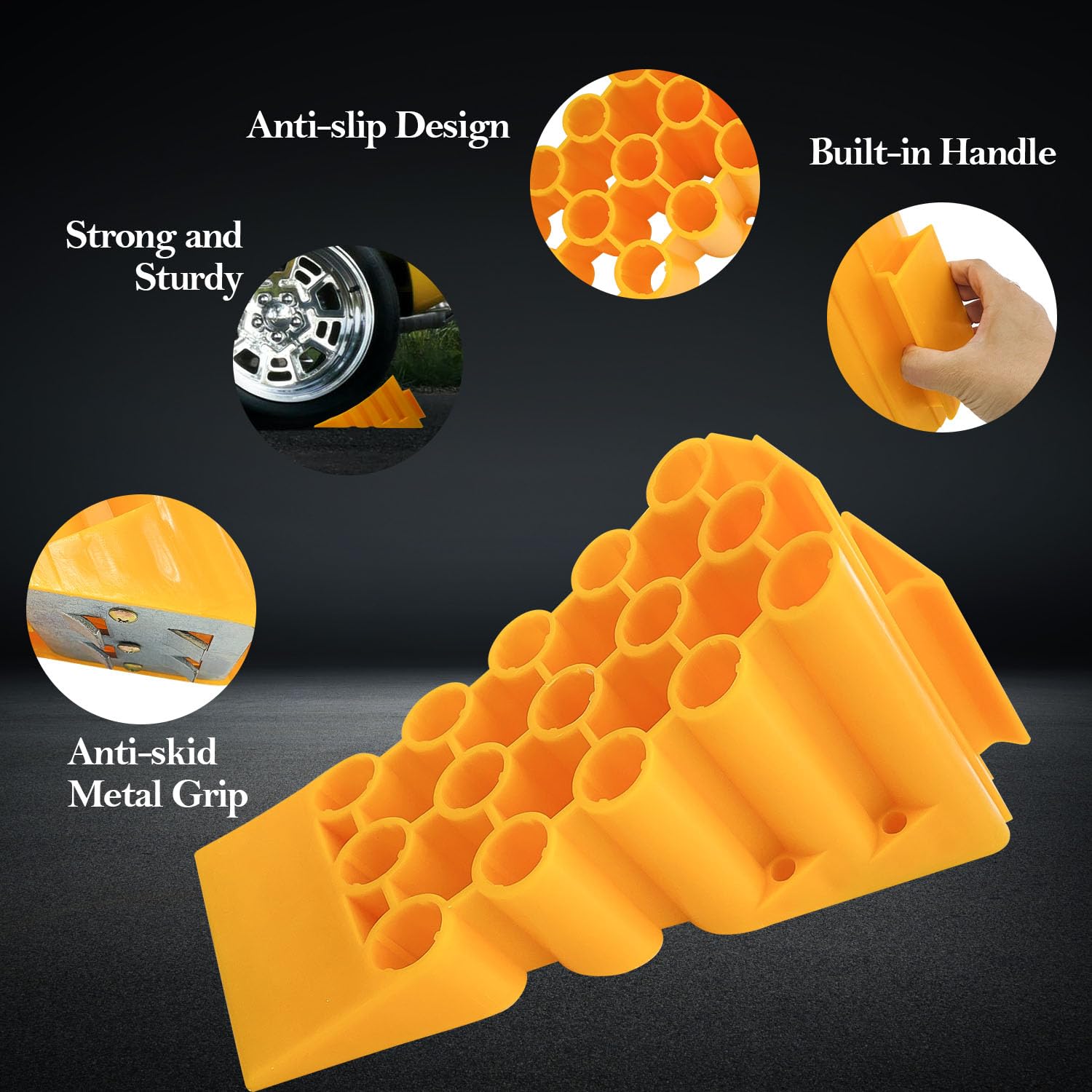 Sutekus Wheel Chocks Tire Chocks with Non Slip Grips and Built-in Handle Keeping Your RV Trailer Camper Truck in Place, Pack of 2