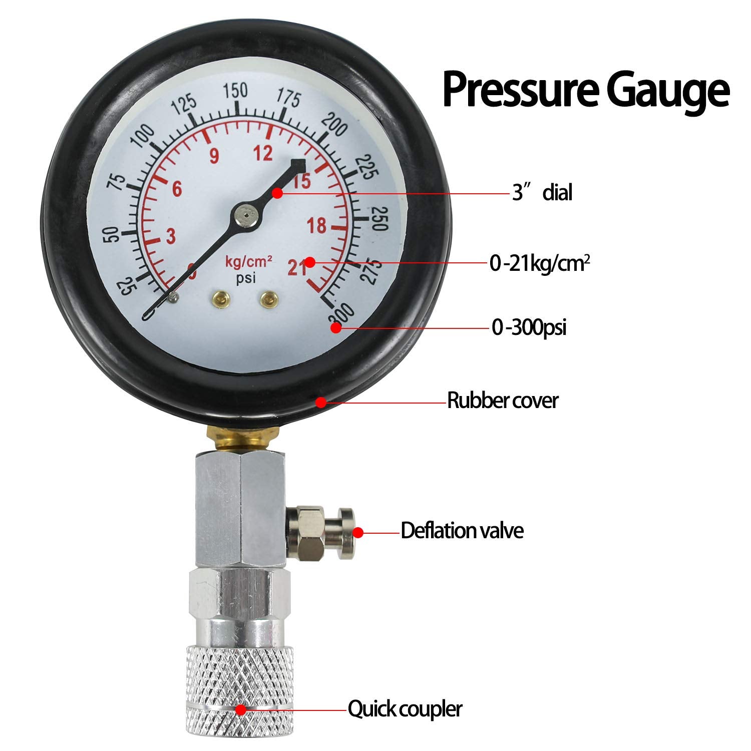 Sutekus 300PSI Engine Compression Tester Kit Cylinder Pressure Test Gauge Automotive Tool Gauge with Adapters