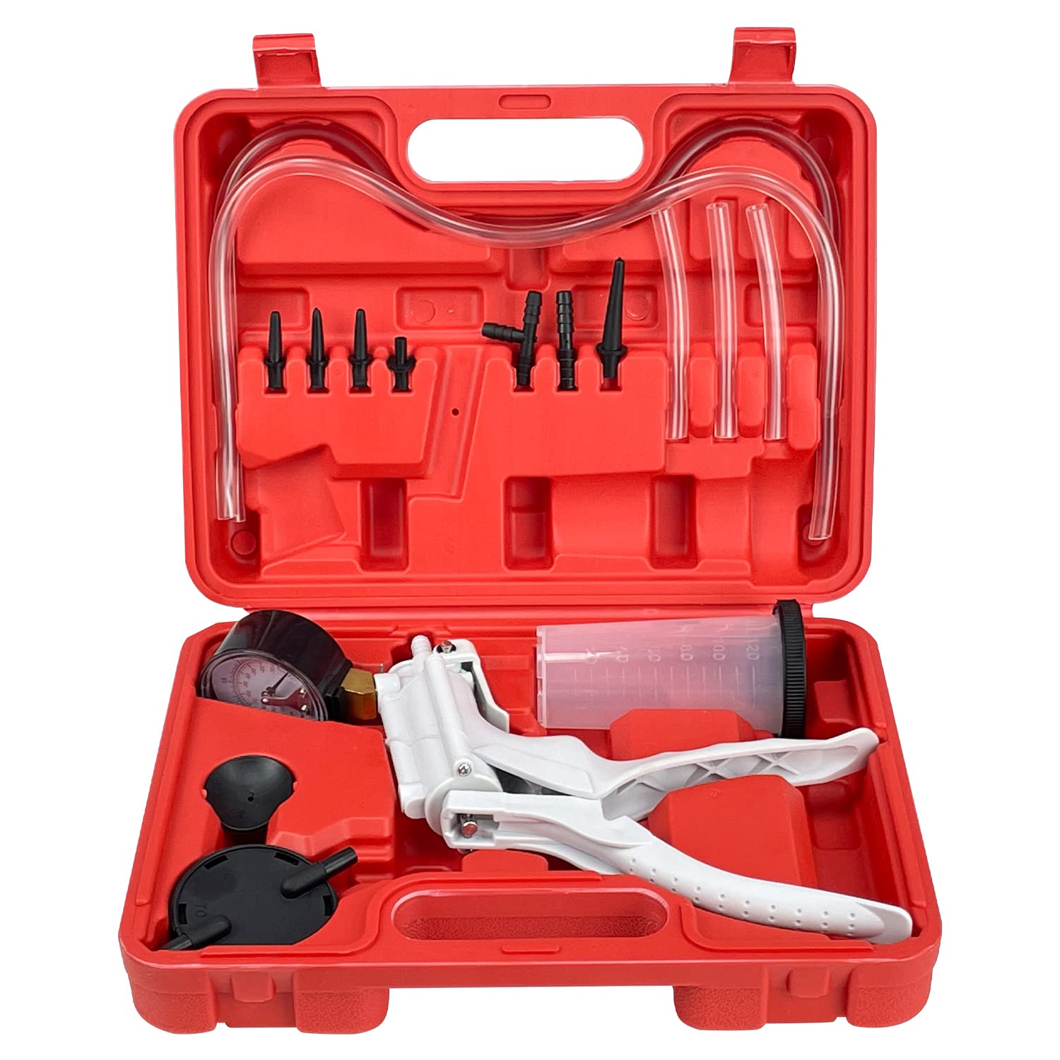 Sutekus Automotive Brake Bleeding Kit Hand Held Vacuum Pump Tester Tool Set with Quick Vacuum Release & Adapters, White