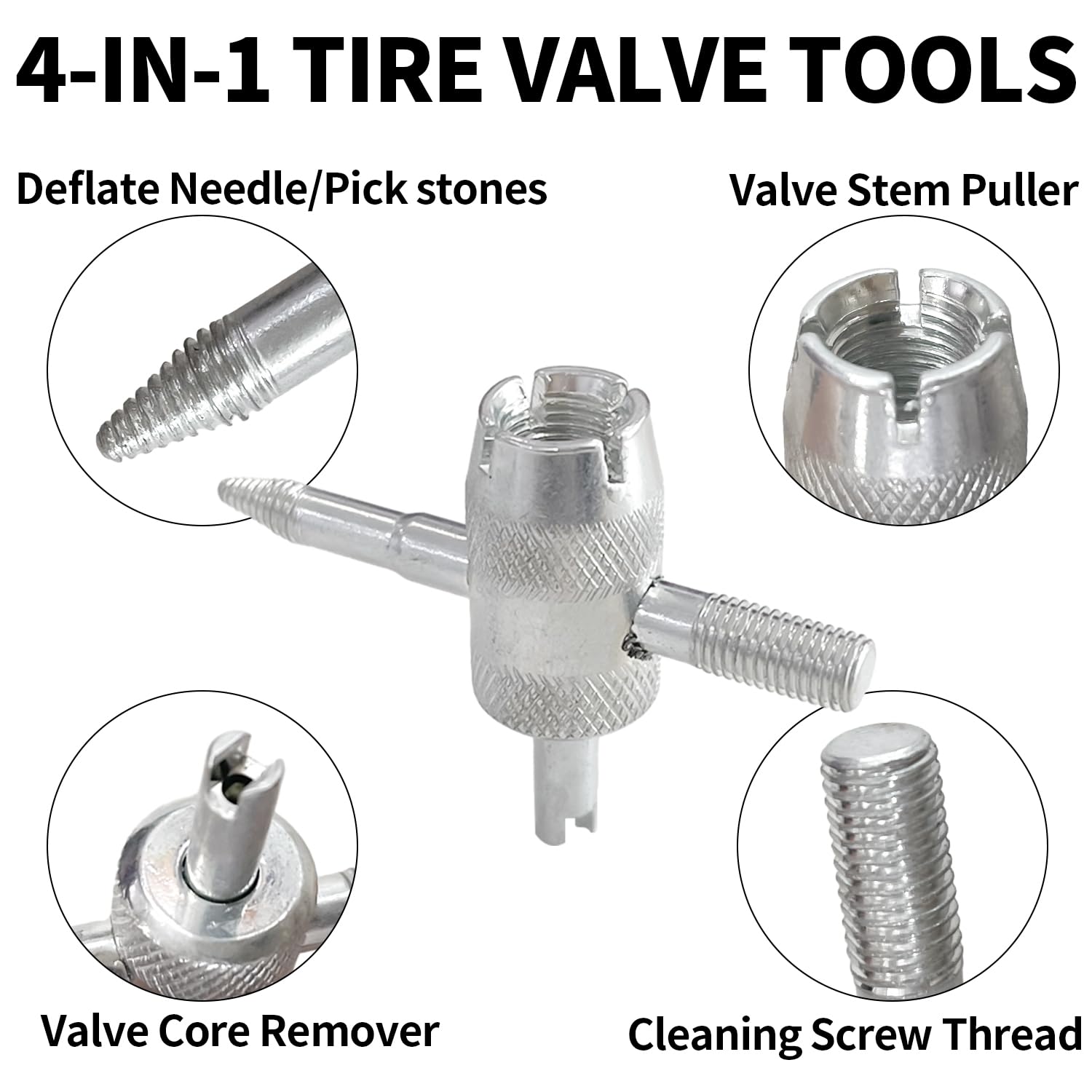 Sutekus Tire Valve Stem Puller/Installer Auto Tool Set Including No Scratch Valve Stem Puller & Installer, Valve Core Remover and 4-Way Valve Tool for Automobile Tire Stem Core Repair, 2Sets
