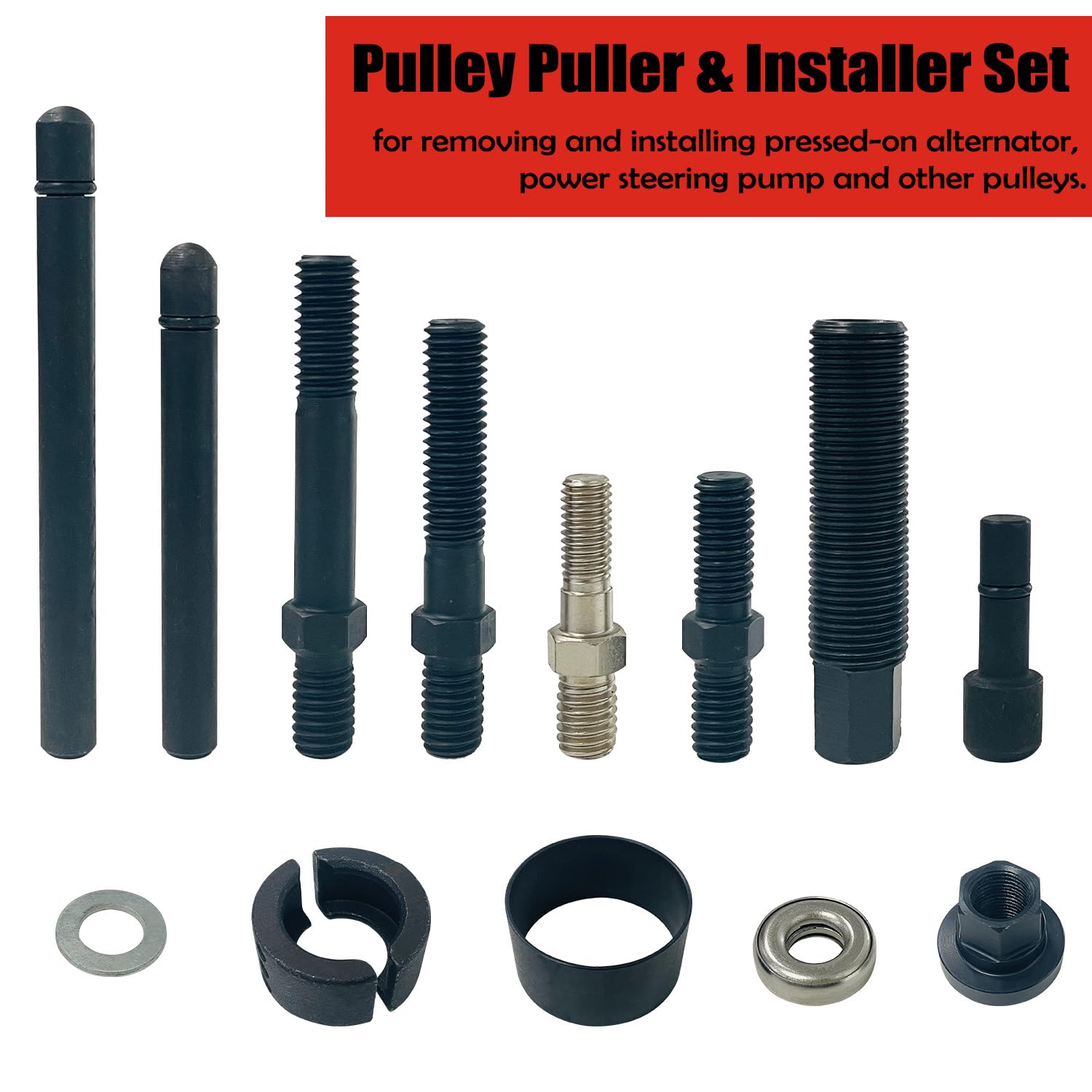Sutekus Power Steering Pulley Puller and Installer Kit Alternator AC Pulley Puller & Installer for GM Ford Chrysler Engines and Water Pump Vacuum Pump Pulleys