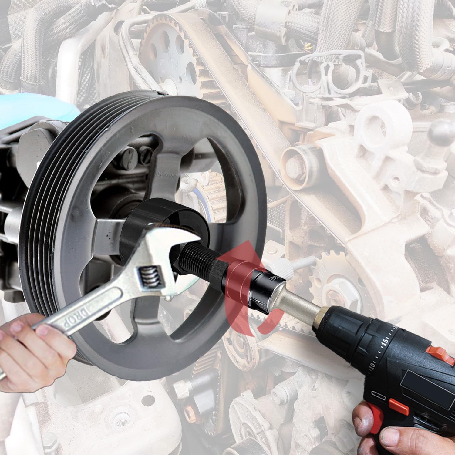 Sutekus Power Steering Pump Pulley Puller Installer Tool Set Removes and Installs Power Steering Pump Pulleys on Ford, GM, and Chrysler