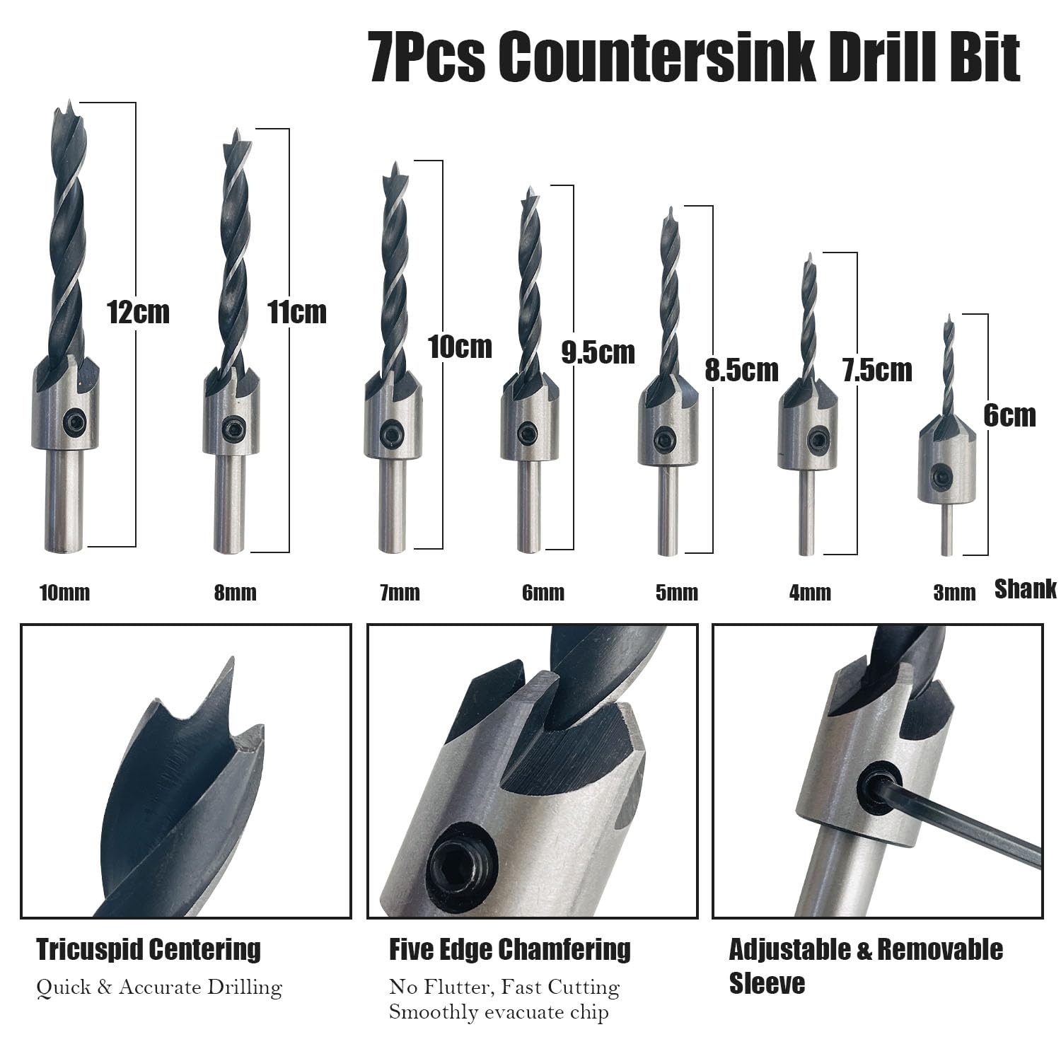 Sutekus 32 Pack Woodworking Chamfer Drilling Tool Kit Including Countersink Drill Bits Set, Wood Plug Cutter, Step Drill Bits, Cutting Twist Bits and Center Punch