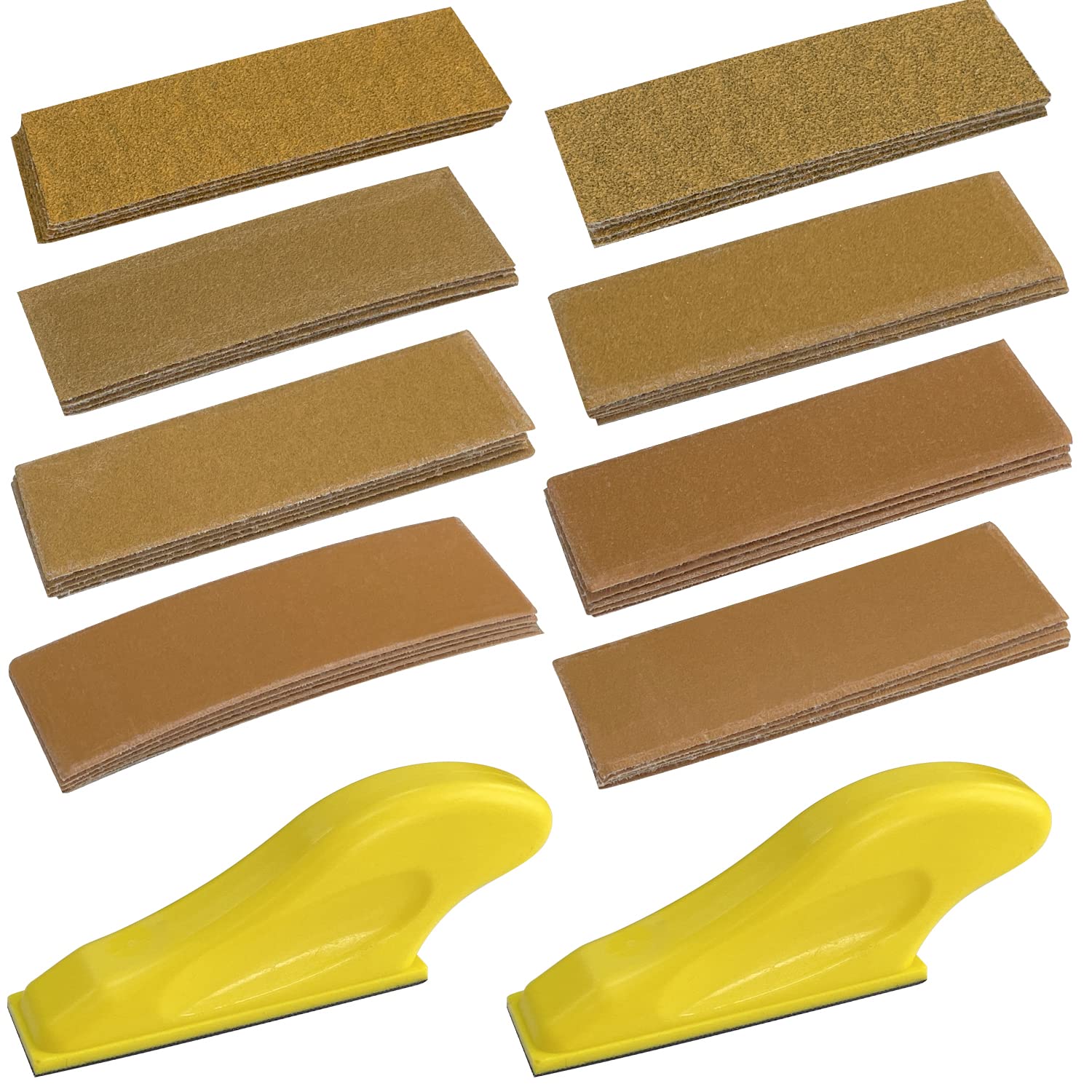 Sutekus Micro Hand Detail Sander Kit 2pcs Mini Detail Sander Blocks with 40 Sheets Hook and Loop Sandpaper-Assorted Grit of 60 80 120 180 220 320 400 600 for Crafts Wood Metal Polishing