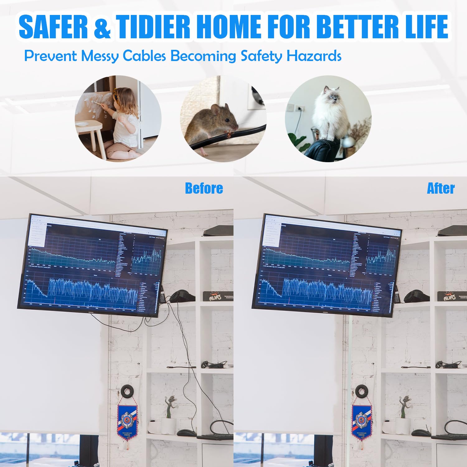 Sutekus Cable Hider Raceway Kit 390" Wire Hiders Self-Adhesive One-Cord Cable Concealer Paintable Cable Raceways for Home Office, 25Pcs x 15.6" L x 0.59" W x 0.4" H, White