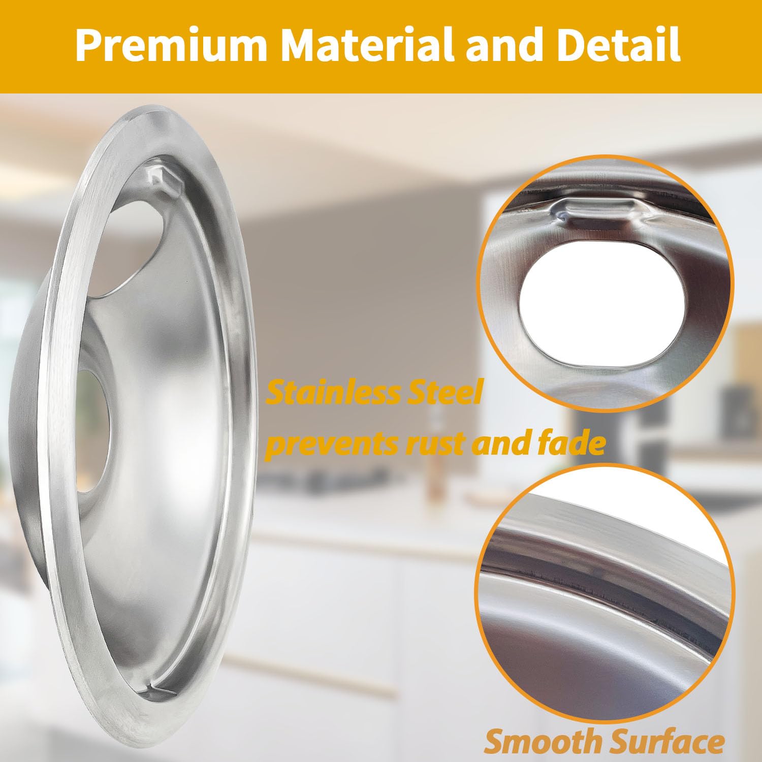Sutekus Drip Pans Cooktop Porcelain Drip Pans Set Including 2 Pcs 6'' Range Replacement Drip Bowls and 2 Pcs 8 '' Cooktop Replacement Drip Pans for Frigidaire Kenmore