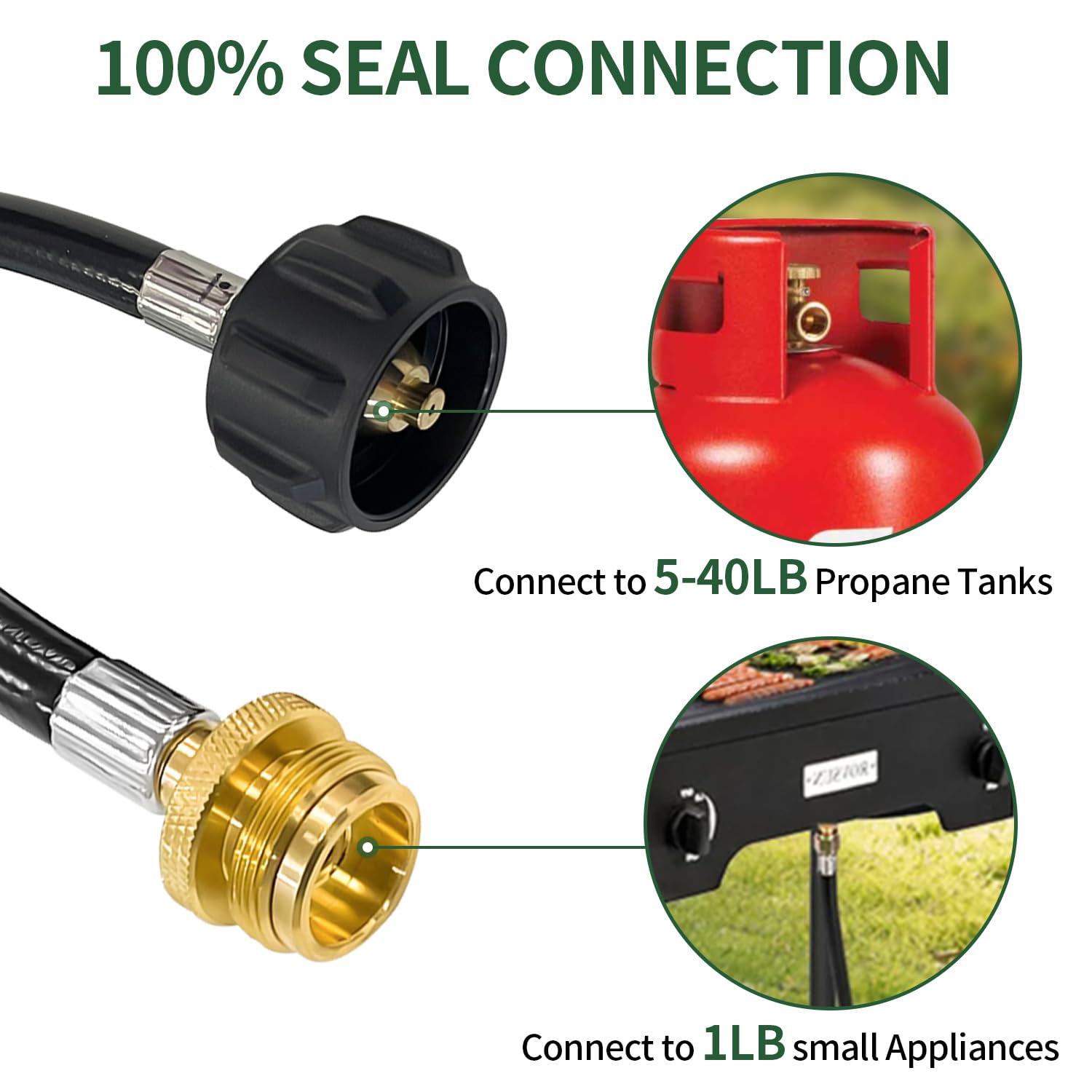 Sutekus 4FT Propane Hose Adapter 1lb to 20lb Universal Propane Adapter Hose Propane Tank Adapter for Table Top Grills, Portable Heaters, Propane Stoves, Lanterns