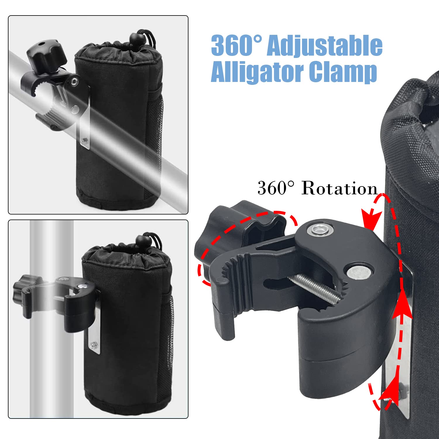 Sutekus Motorcycle Cup Holder with 0.6"-1.75" Alligator Clamp, Internal Heat Preservation Universal Drinks Holder for Motorcycle, Bike, Boat, Walker