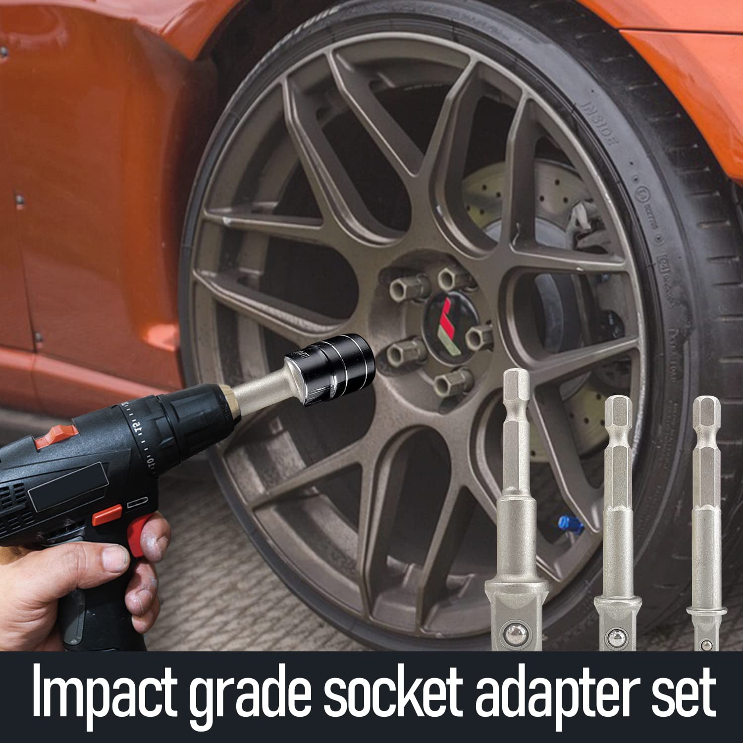 Sutekus 15Pcs Power Drill Sockets Adapter Set Impact Adapter Square Socket Bit Adapter Automotive Hex Impact Socket for Drills 1/4" 3/8" 1/2", Silver