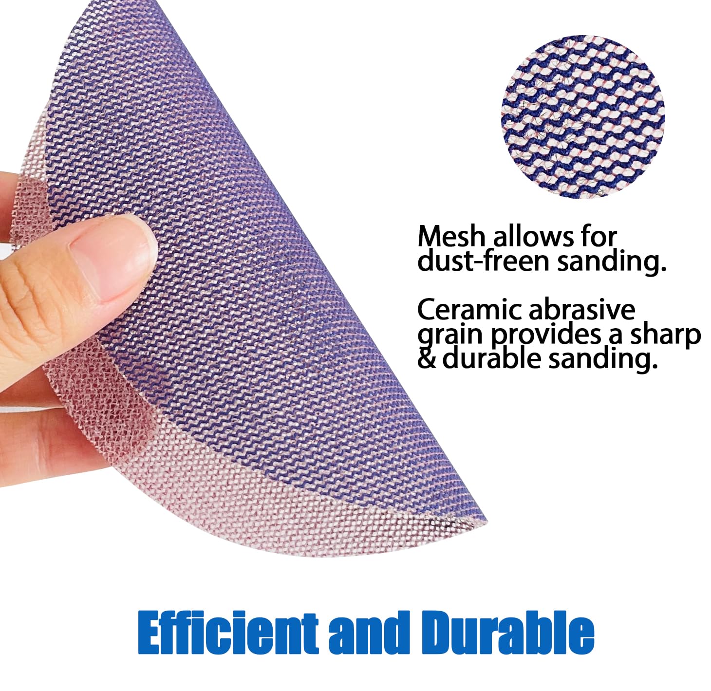 Sutekus 5" Hook and Loop Sanding Discs 80 120 240 320 Assort Grit Ceramic Sandpaper Dust Free Sanding Net for for Woodworking Automative Paint Preparation and Removal, 40PCS, Purple