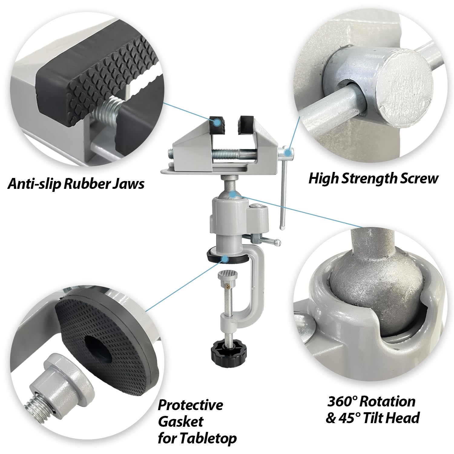 Sutekus 3" Universal Table Vise Swivel Bench Vise Tabletop Clamp Vice Tilts Rotate 360° for Woodworking Crafting Jewelry Hobby Model Making