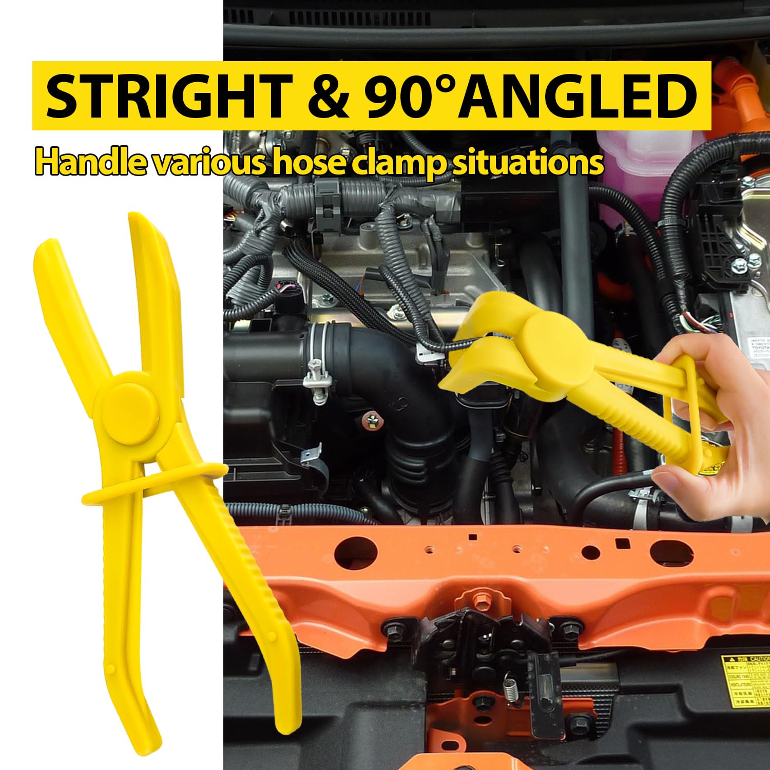 Sutekus Hose Pinch Off Pliers Hose Clamp Pliers Straight & 90 Angled Line Clamp Pliers for Flexible Hoses Brake Coolant Fuel Lines Automotive Tool, Yellow, 6Pcs