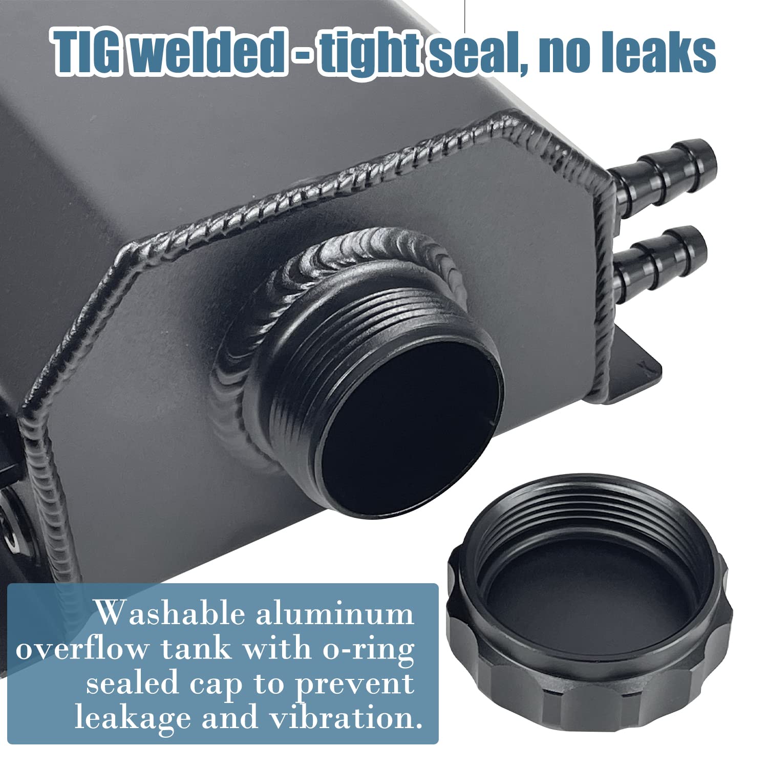 Sutekus Overflow Tank Universal Coolant Radiator Tank 1L Aluminum Coolant Reservoir Tank Expansion, Black