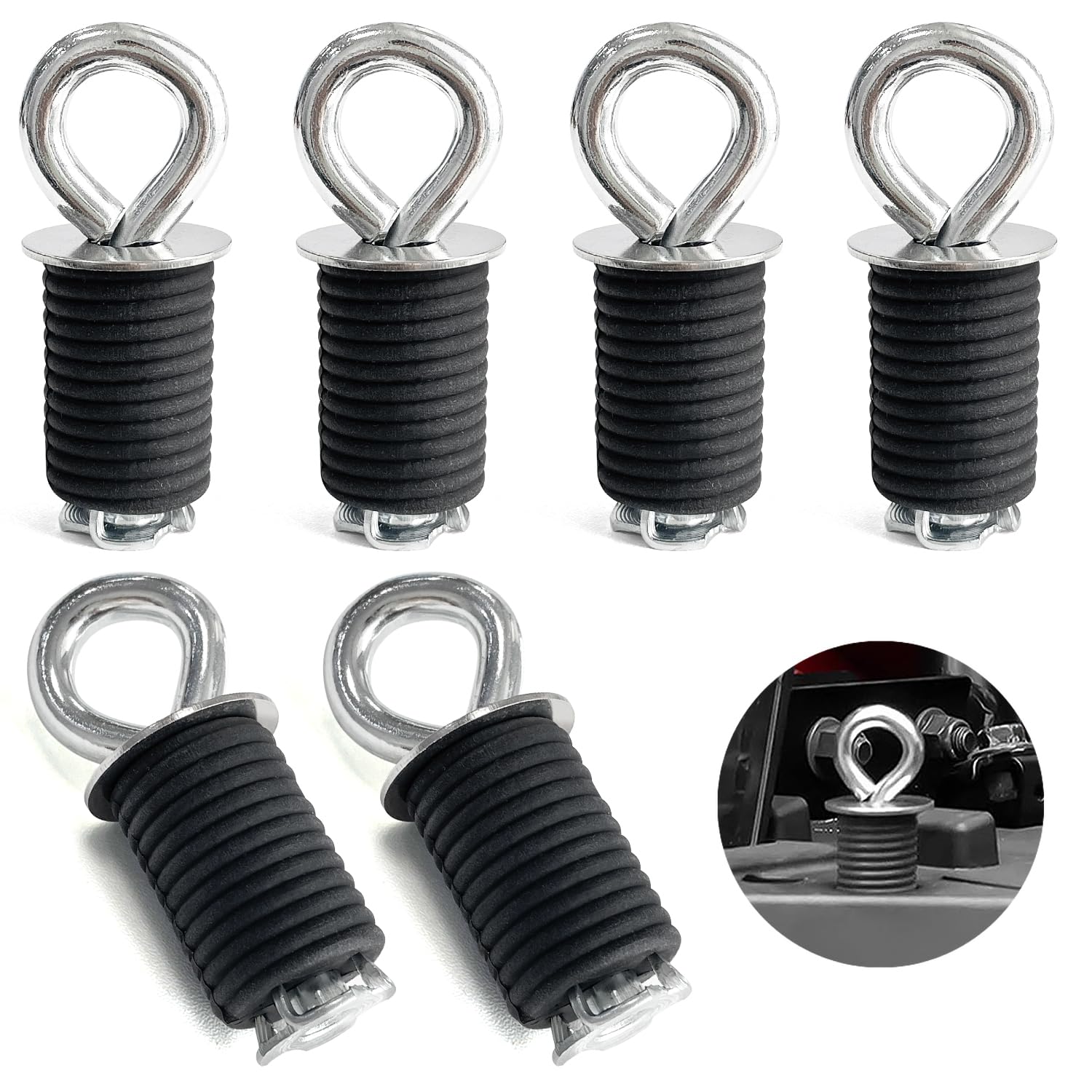 Sutekus Tie Down Anchors 6 Pcs Rubber Bed Anchors with 1" Hole Compatible with Polaris RZR Sportsman ACE Not for Ranger or General, Black