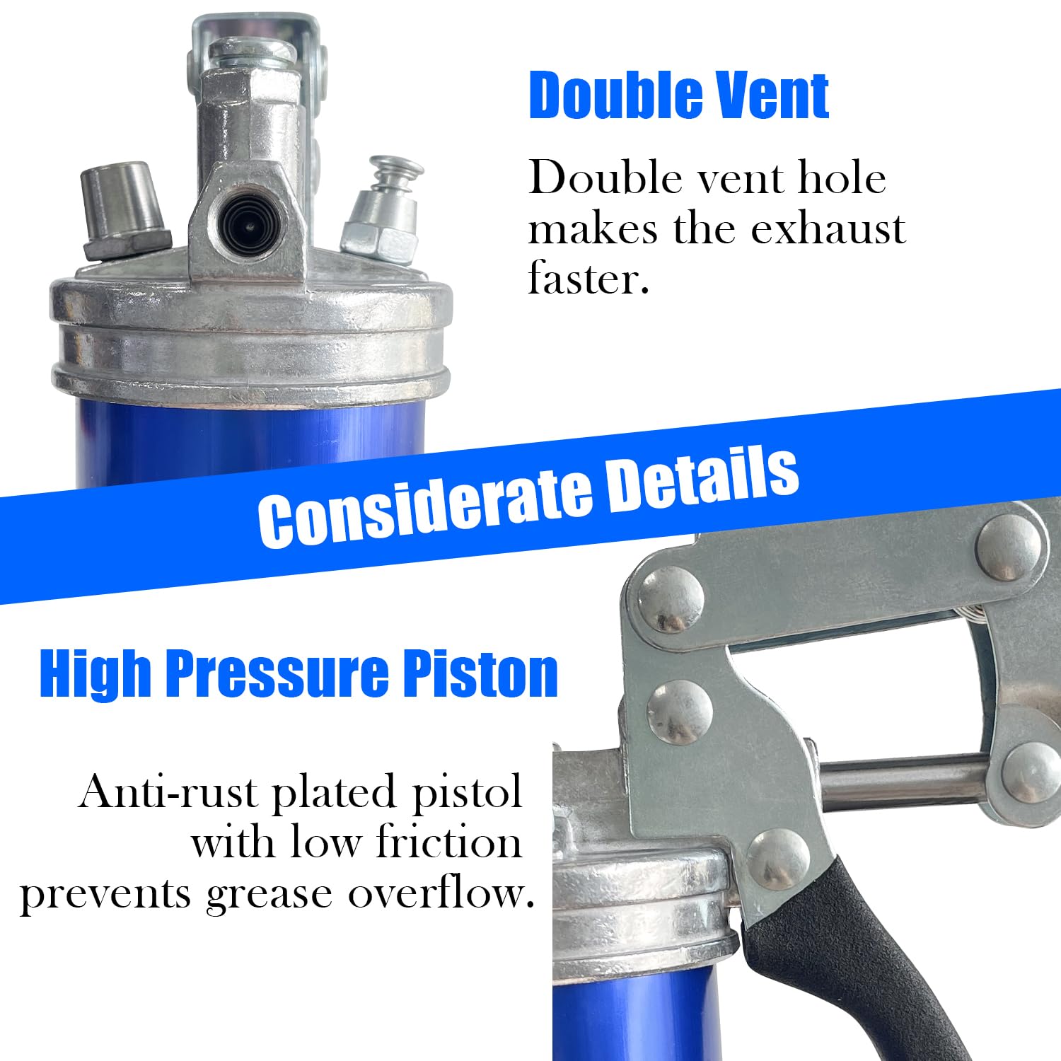 Sutekus Grease Gun 7000 PSI Pistol Grip Grease Gun Kit with Spring Flex Hose and Nozzle for Automotive Oil Injection, Blue