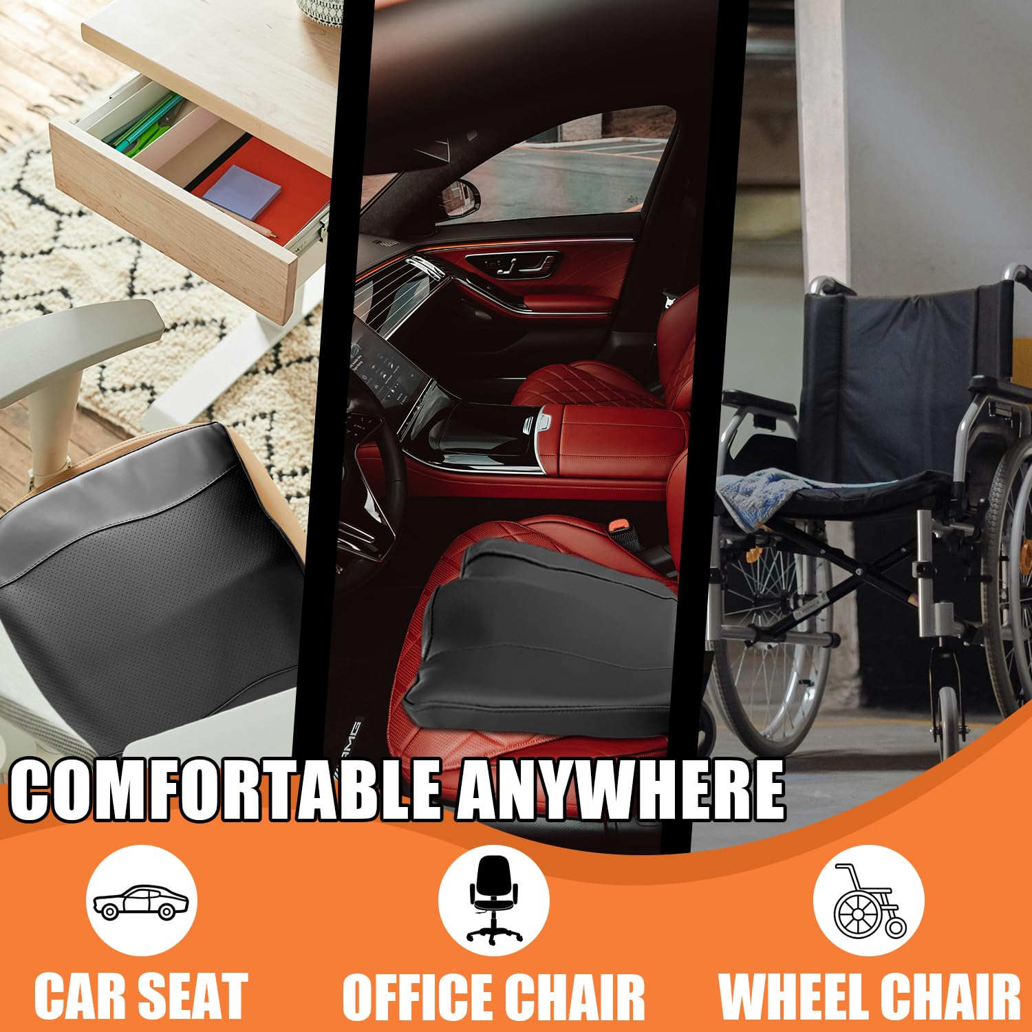 Sutekus Car Seat Cushion Comfort Memory Foam Car Cushions Driver Seat Cushion Lower Back Pain Relief Seat Cushion for Truck, SUV, Office Chair, Wheelchair