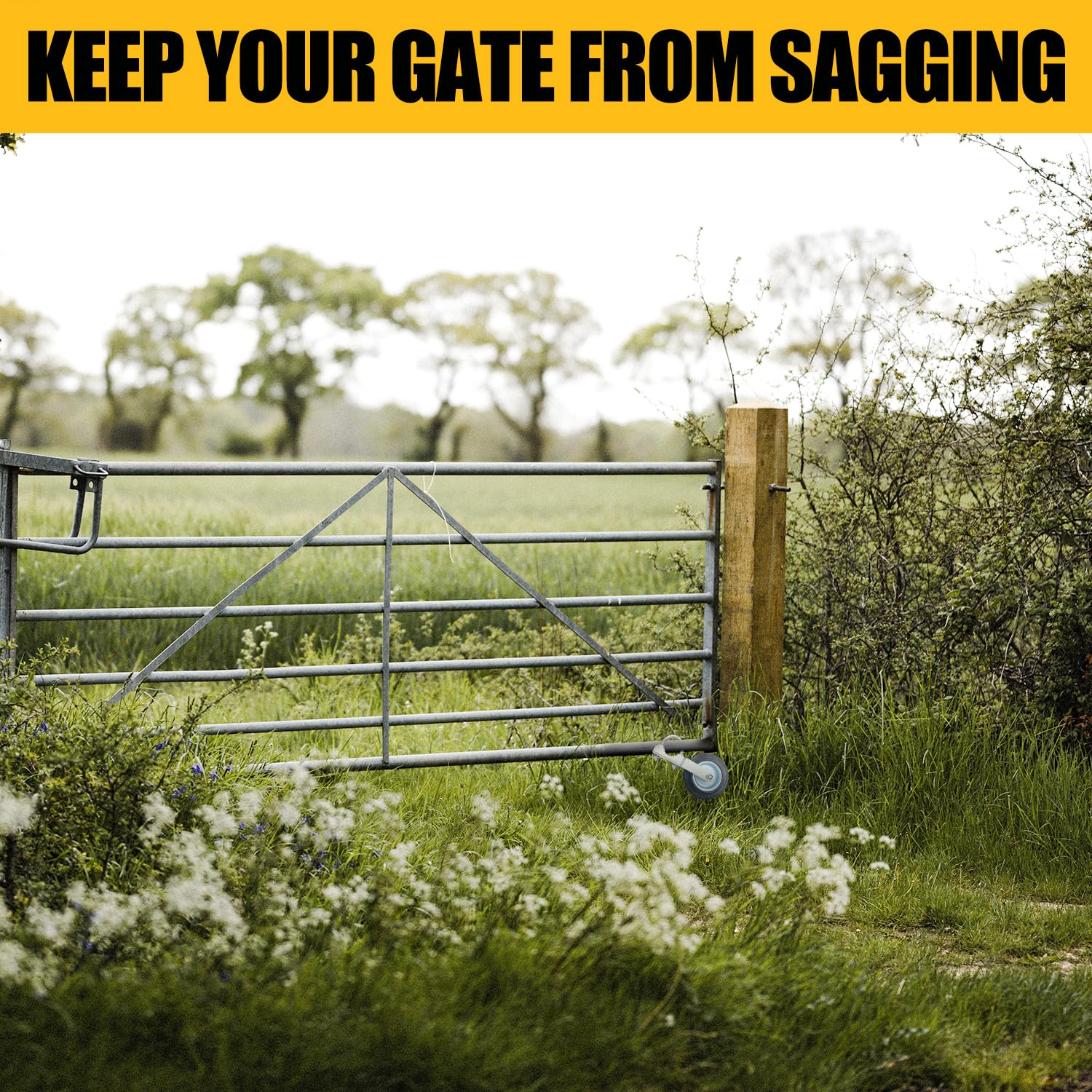 Sutekus Gate Wheel 6" Under Mount Gate Support Wheel for Farm Gates, Chain Link Fence, Metal Swing Gate with 1-5/8" Thru 2" Gate Frames, 1Pack