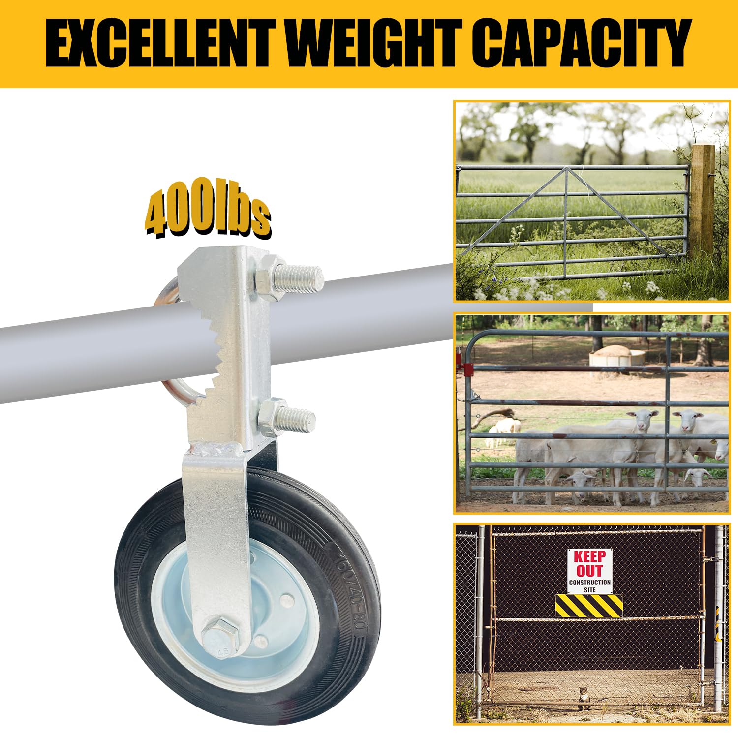 Sutekus Gate Wheel 6" Under Mount Gate Support Wheel for Farm Gates, Chain Link Fence, Metal Swing Gate with 1-5/8" Thru 2" Gate Frames, 1Pack