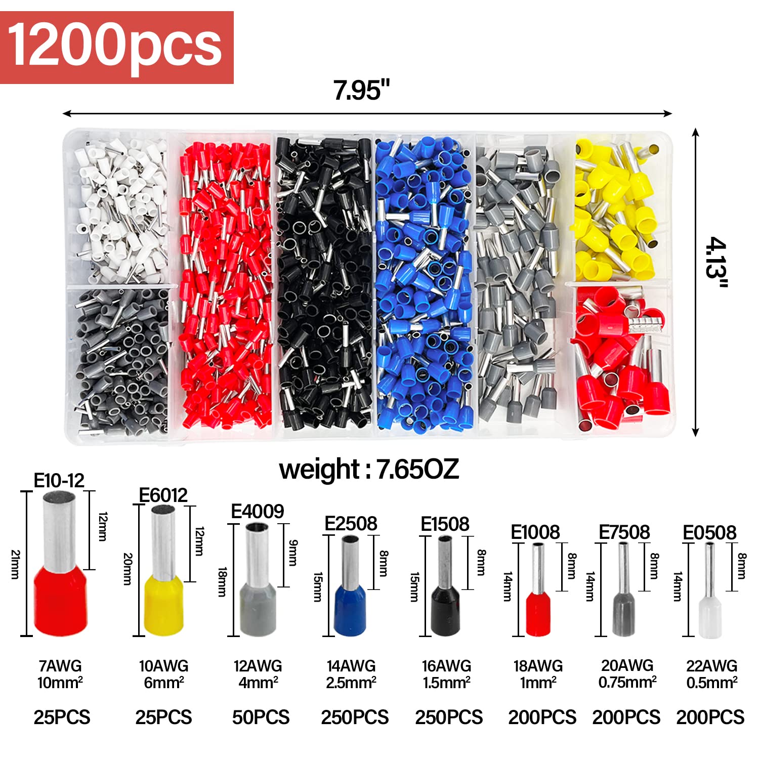 Sutekus Ferrule Crimping Tool Kit with 1200PCS Ferrules Insulated Wire Terminals AWG23-7 Self-adjustable Ratchet Wire Crimper Plier Kit