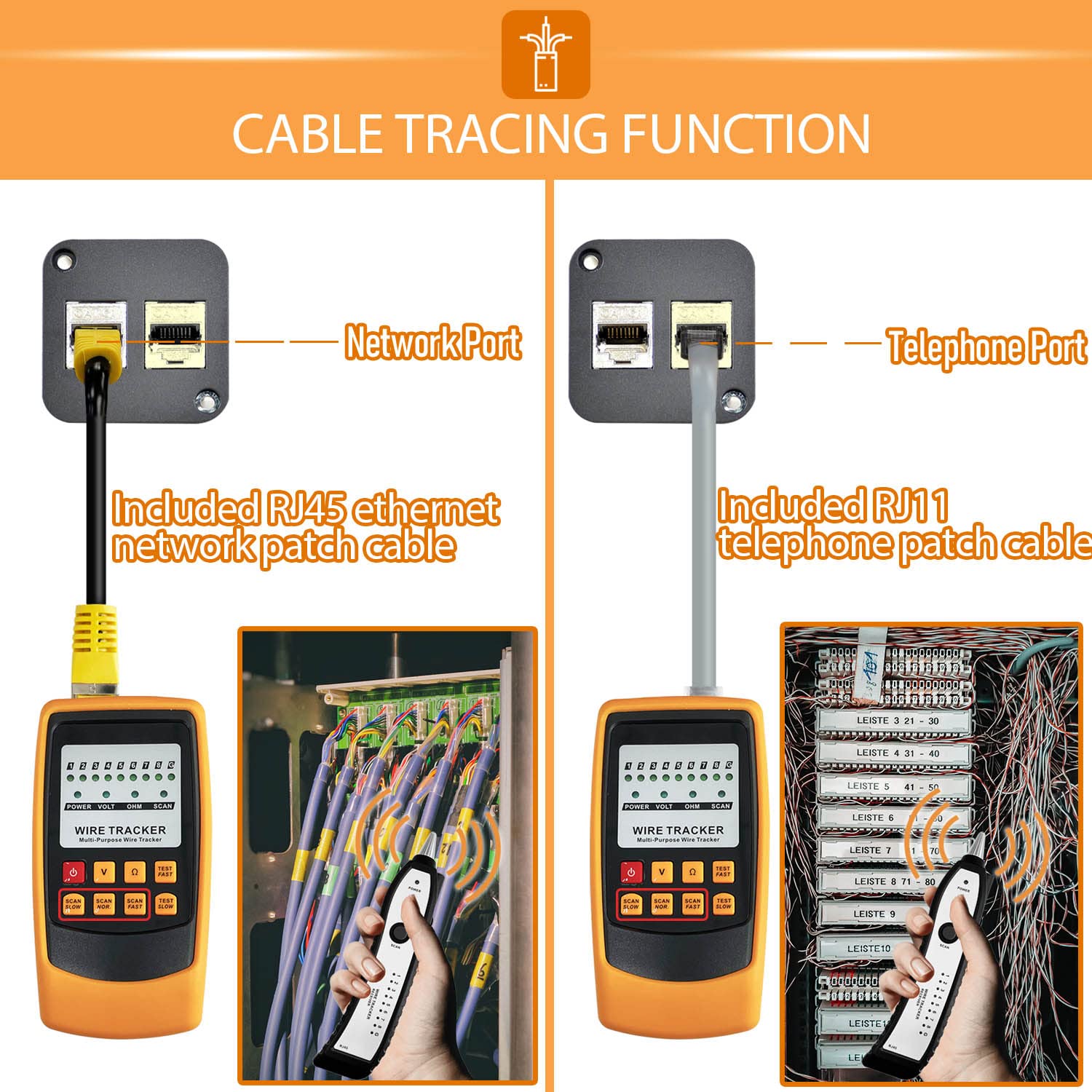 Sutekus Cable Tracer Wire Tracker RJ11 RJ45 Cable Toner Line Finder Ethernet LAN Network Cable Collation Telephone Cable Tester Continuity Checking
