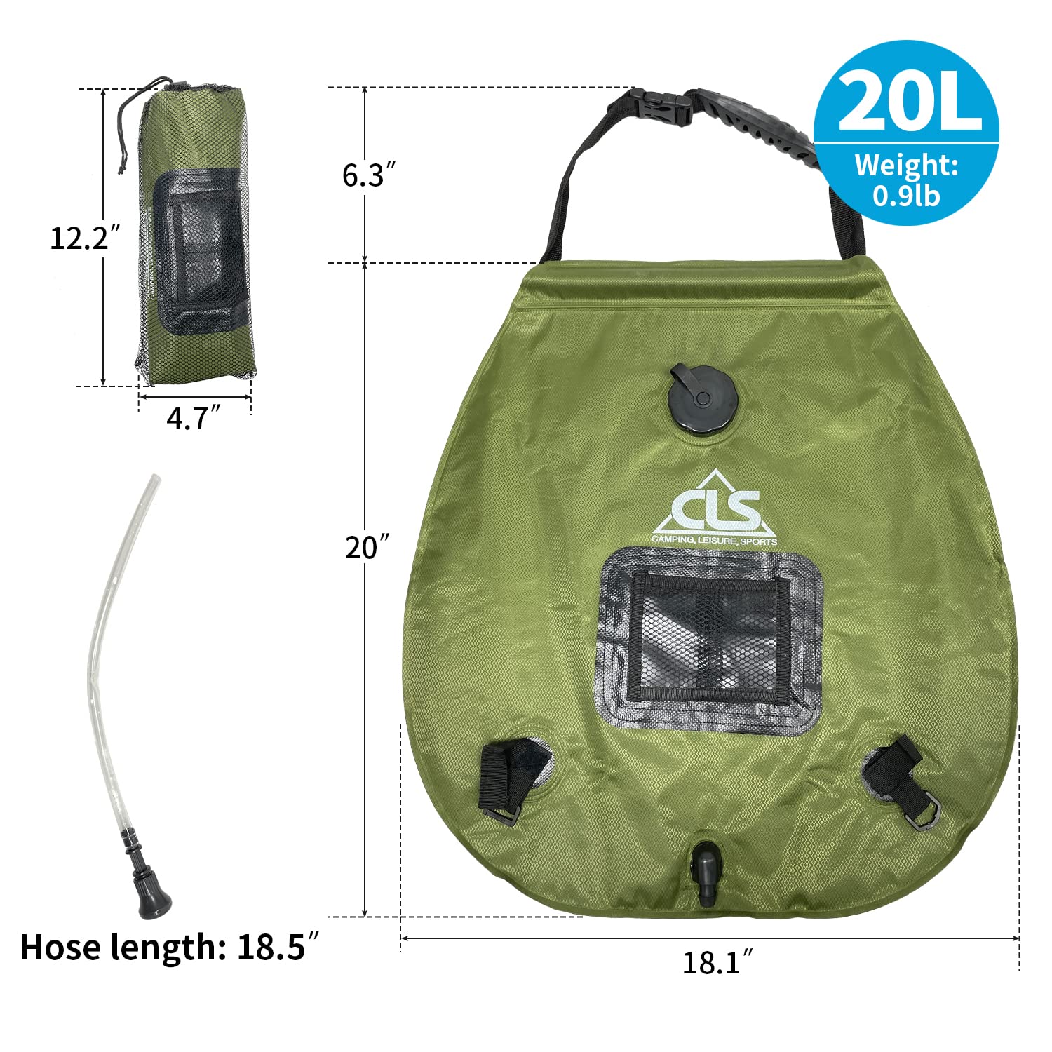 Sutekus Camping Shower Solar Shower Bag 5 Gallon Portable Camping Shower Bag for Outdoor Camping Hiking Beach Swimming Traveling