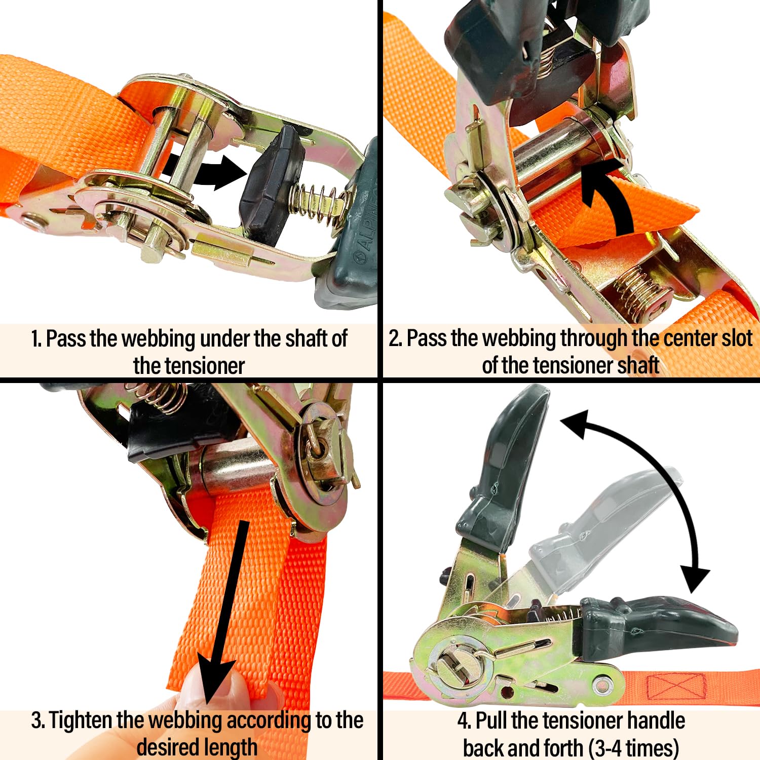 Sutekus Ratchet Strap 16FT Tie Down Straps with Coated Metal Hooks 1700 lbs Breaking Limit Logistic Cargo Straps for Moving Truck Motorcycle, Set of 8, Orange