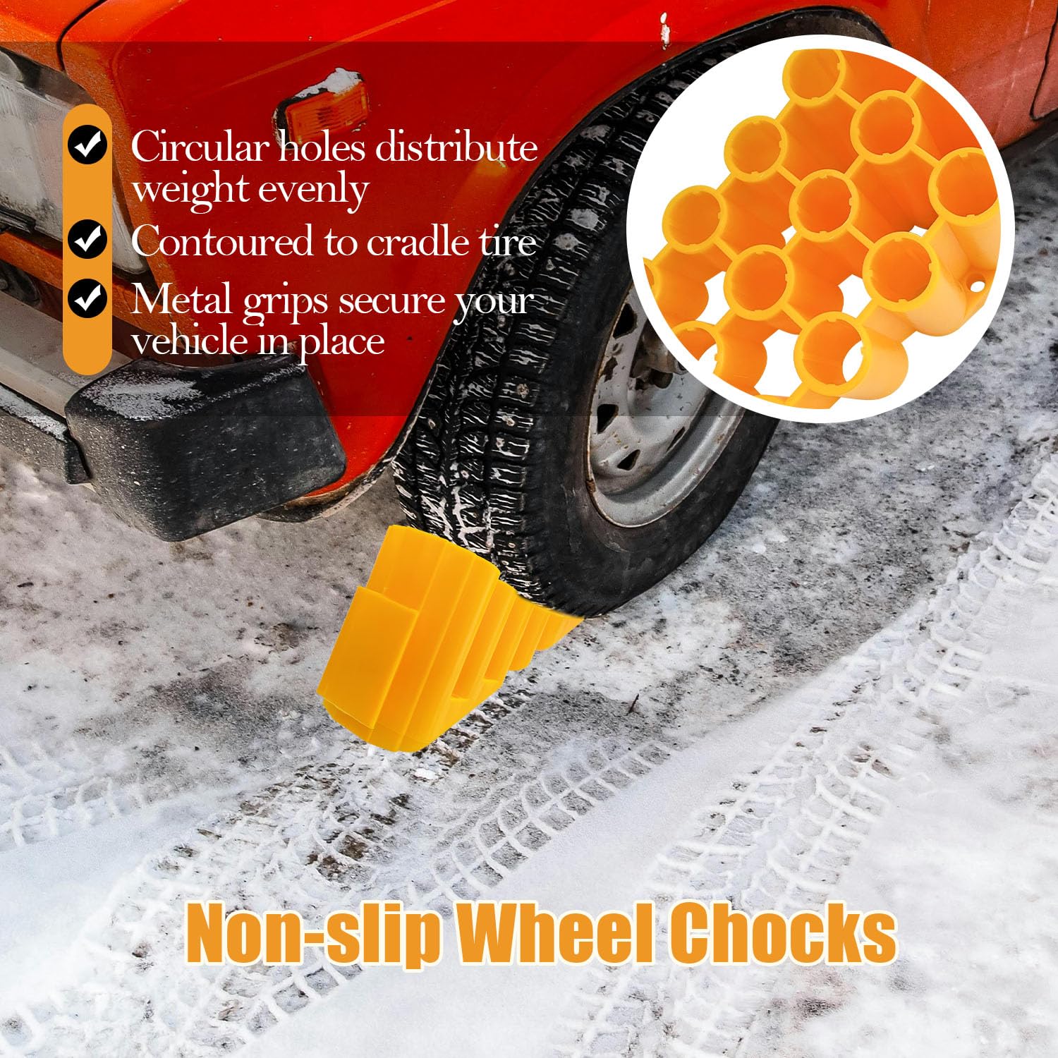 Sutekus Wheel Chocks Tire Chocks with Non Slip Grips and Built-in Handle Keeping Your RV Trailer Camper Truck in Place, Pack of 2