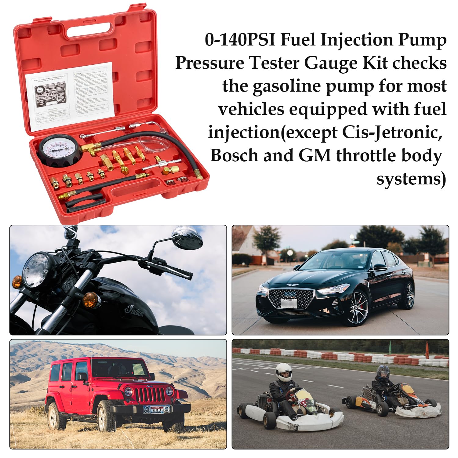 Sutekus Fuel Injection Pump Pressure Test Gauge 0-140PSI Automotive Fuel Oil Injector Tester Tool Kit Car Tools